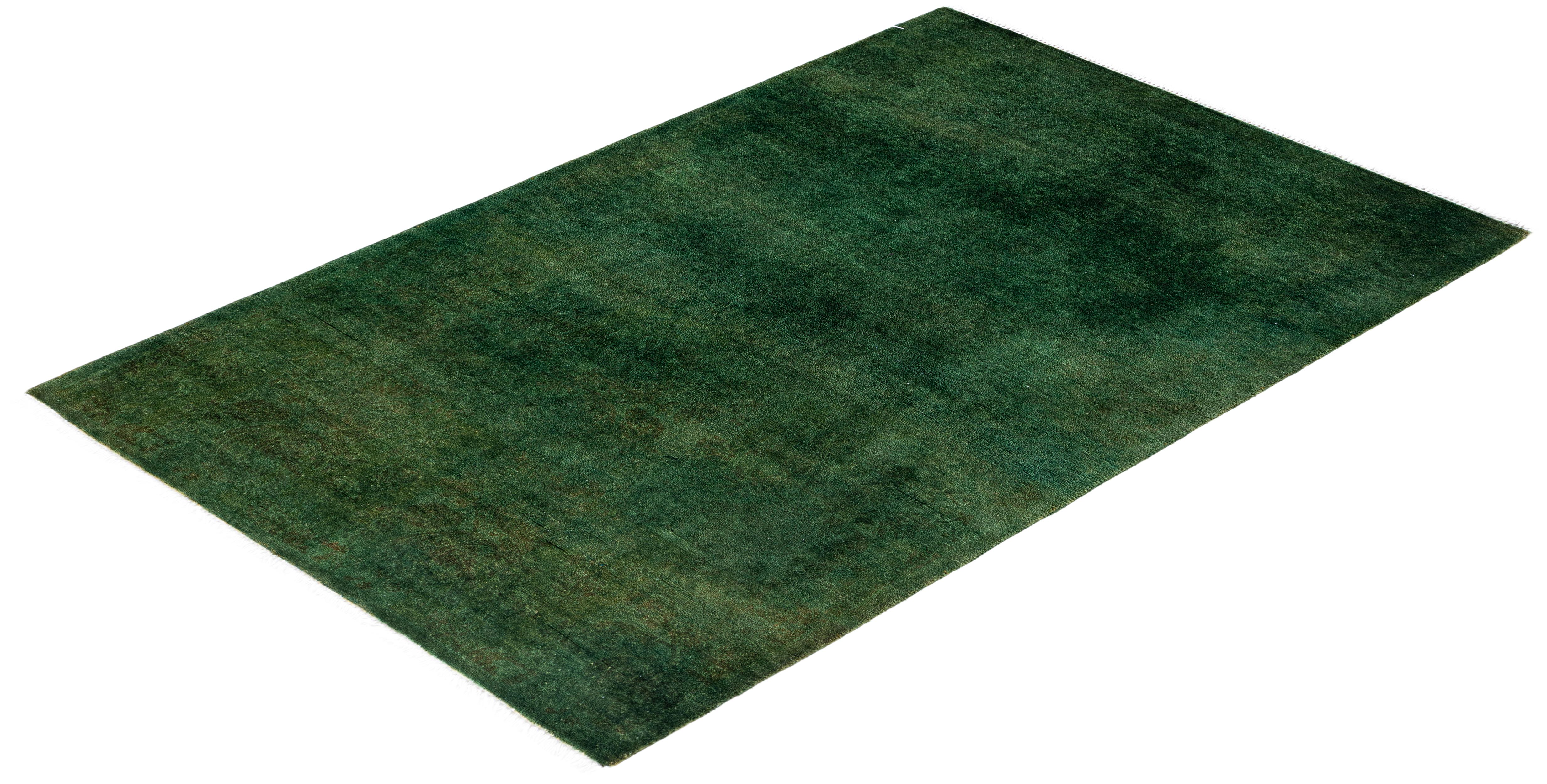 Overdyed One-of-a-Kind Wool Green Runner 2' 9