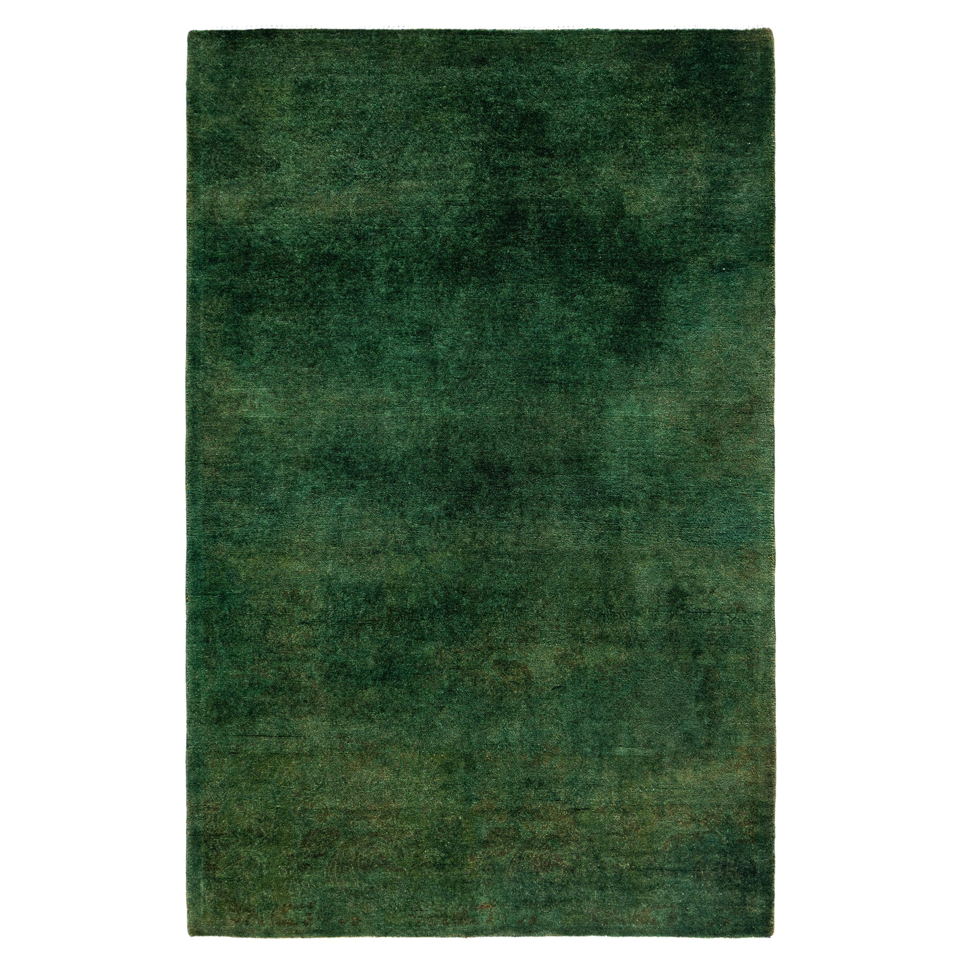 Overdyed One-of-a-Kind Wool Green Runner 2' 9" x 4' 3"