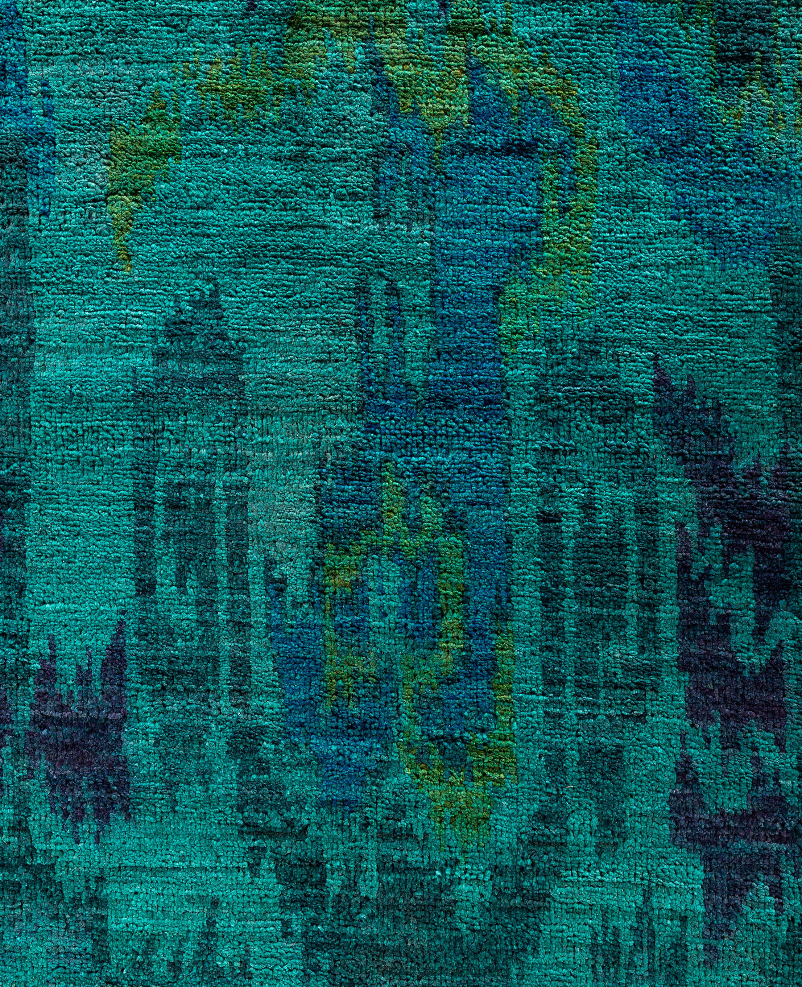 Pakistani Overdyed One-of-a-Kind Wool Green Square Area Rug 11' 9