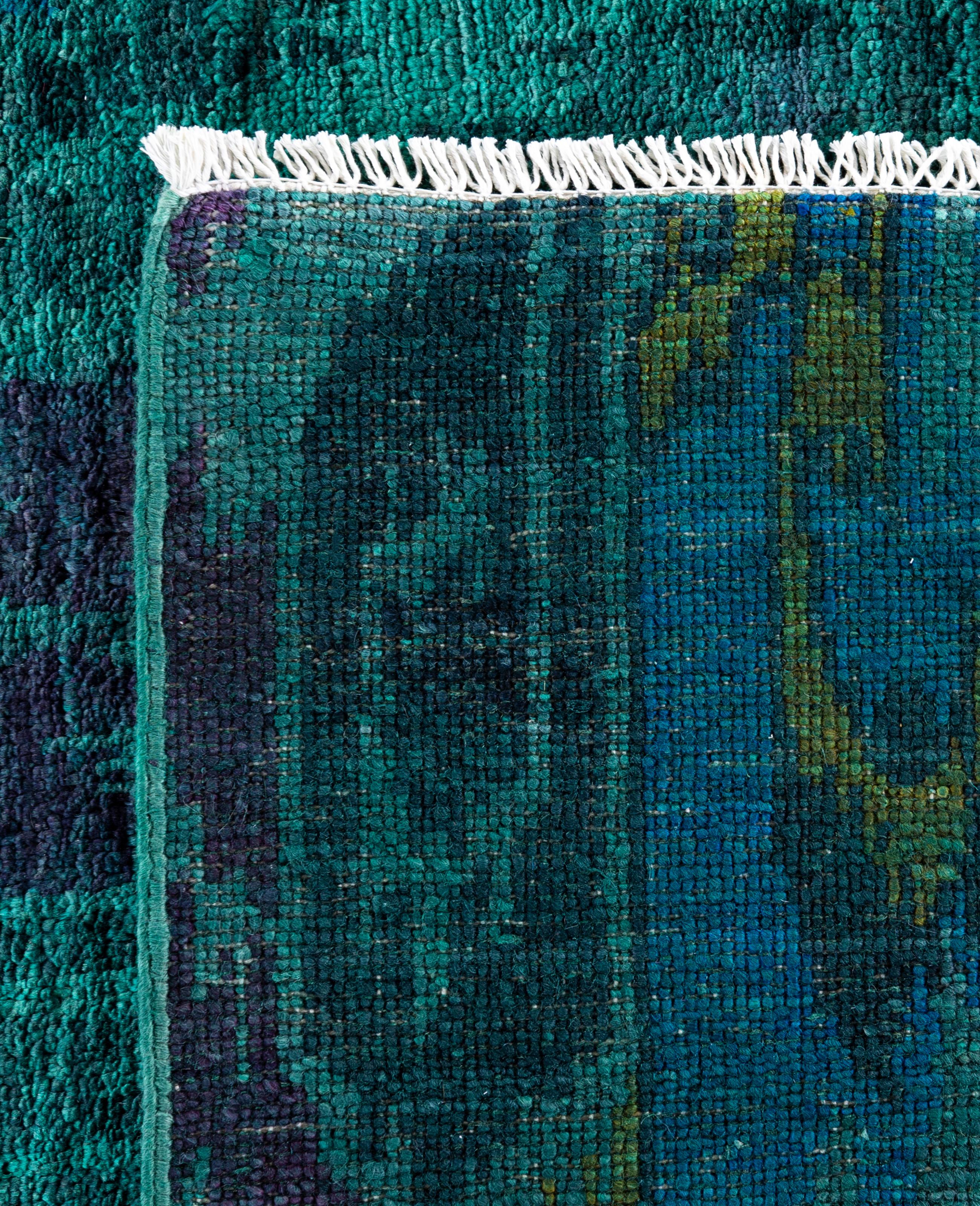 Overdyed One-of-a-Kind Wool Green Square Area Rug 11' 9