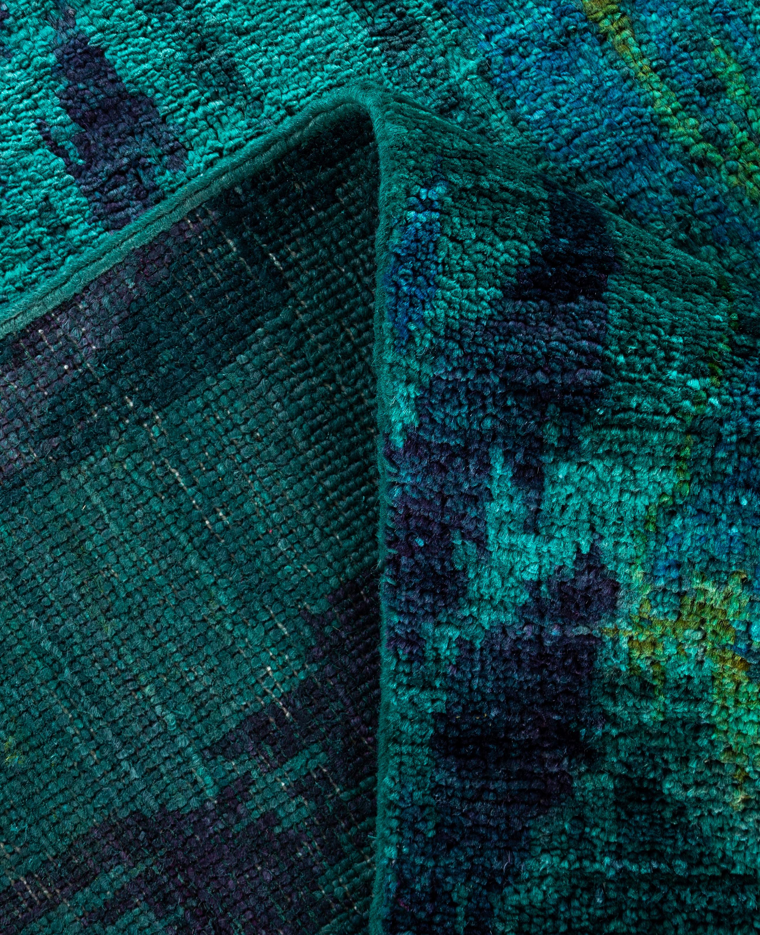 Contemporary Overdyed One-of-a-Kind Wool Green Square Area Rug 11' 9