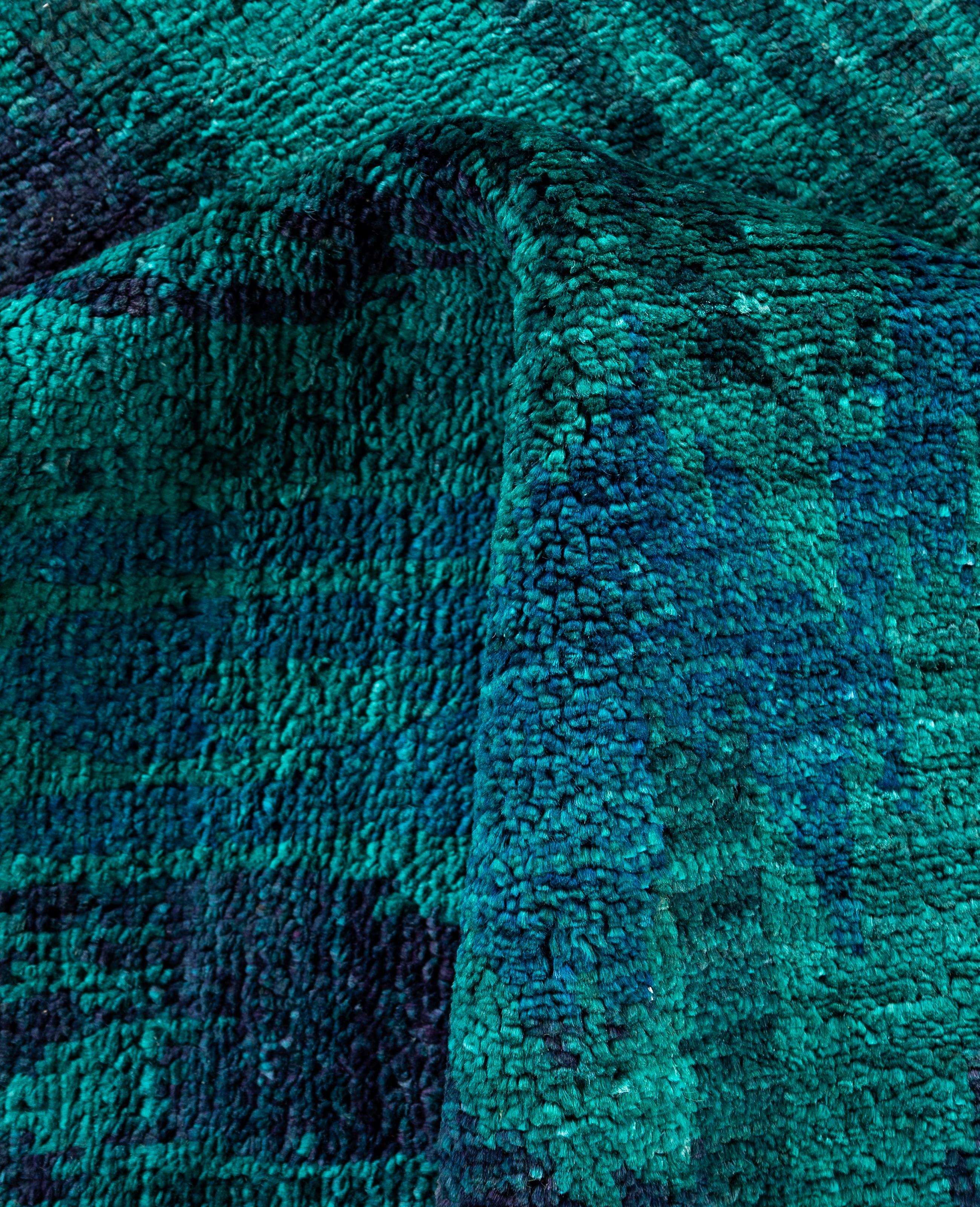 Overdyed One-of-a-Kind Wool Green Square Area Rug 11' 9