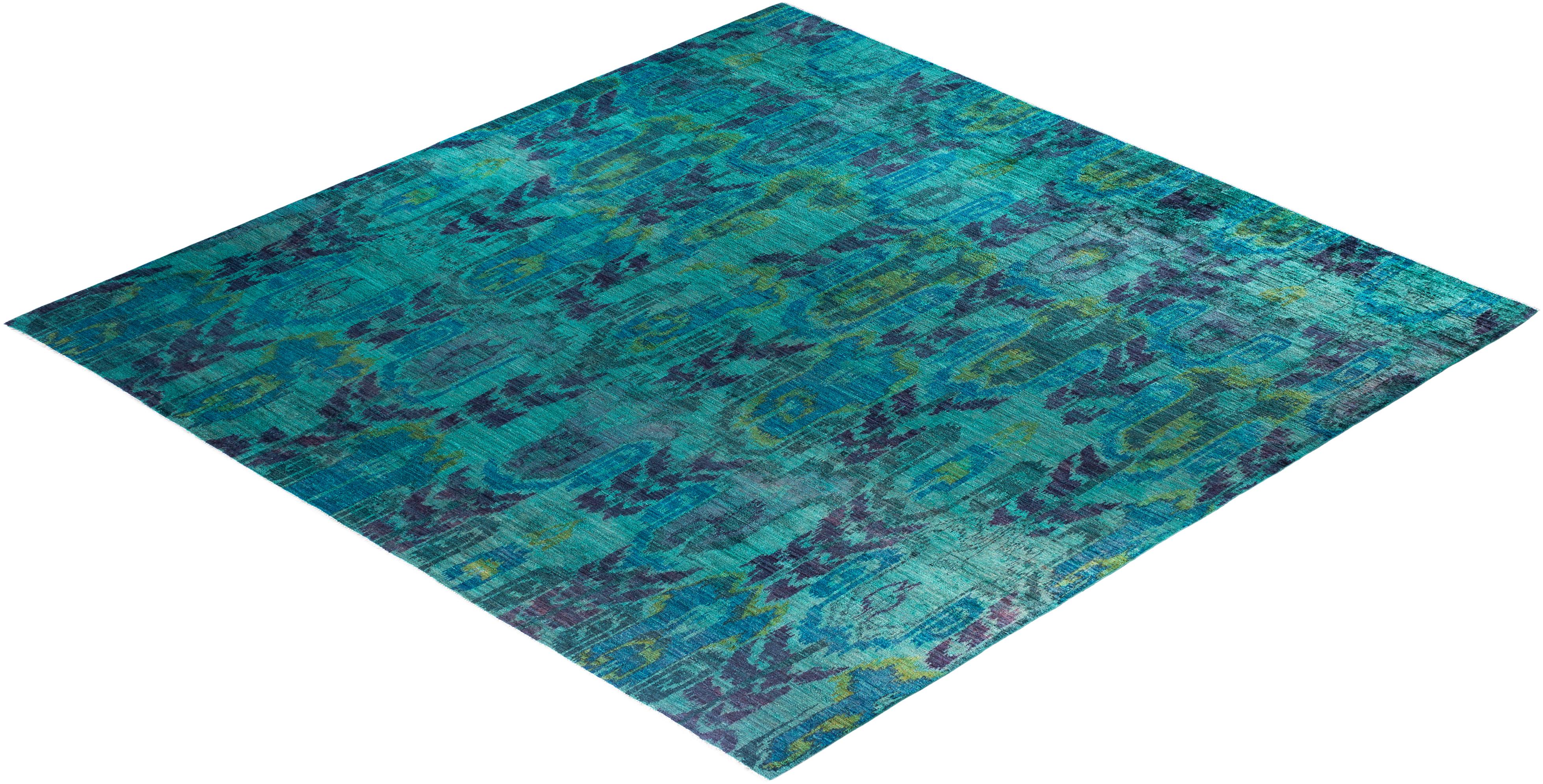 Overdyed One-of-a-Kind Wool Green Square Area Rug 11' 9