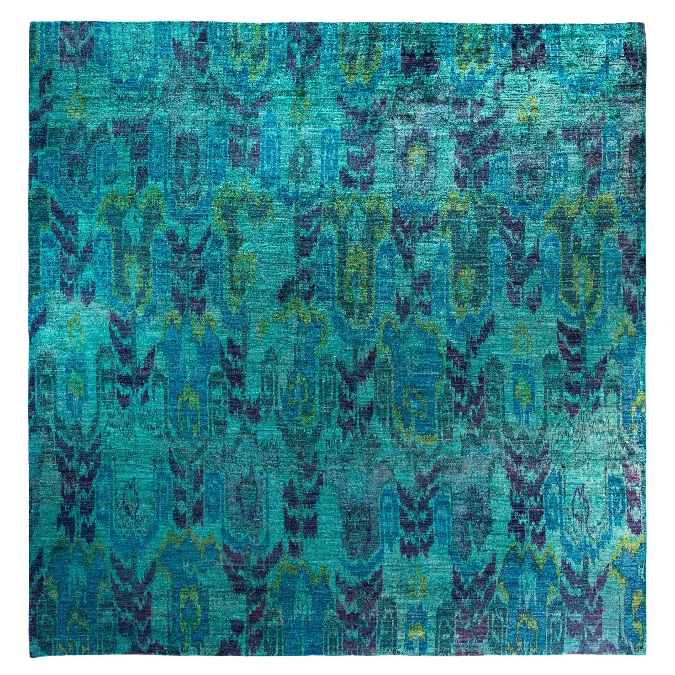 Overdyed One-of-a-Kind Wool Green Square Area Rug 11' 9" x 12' 1"
