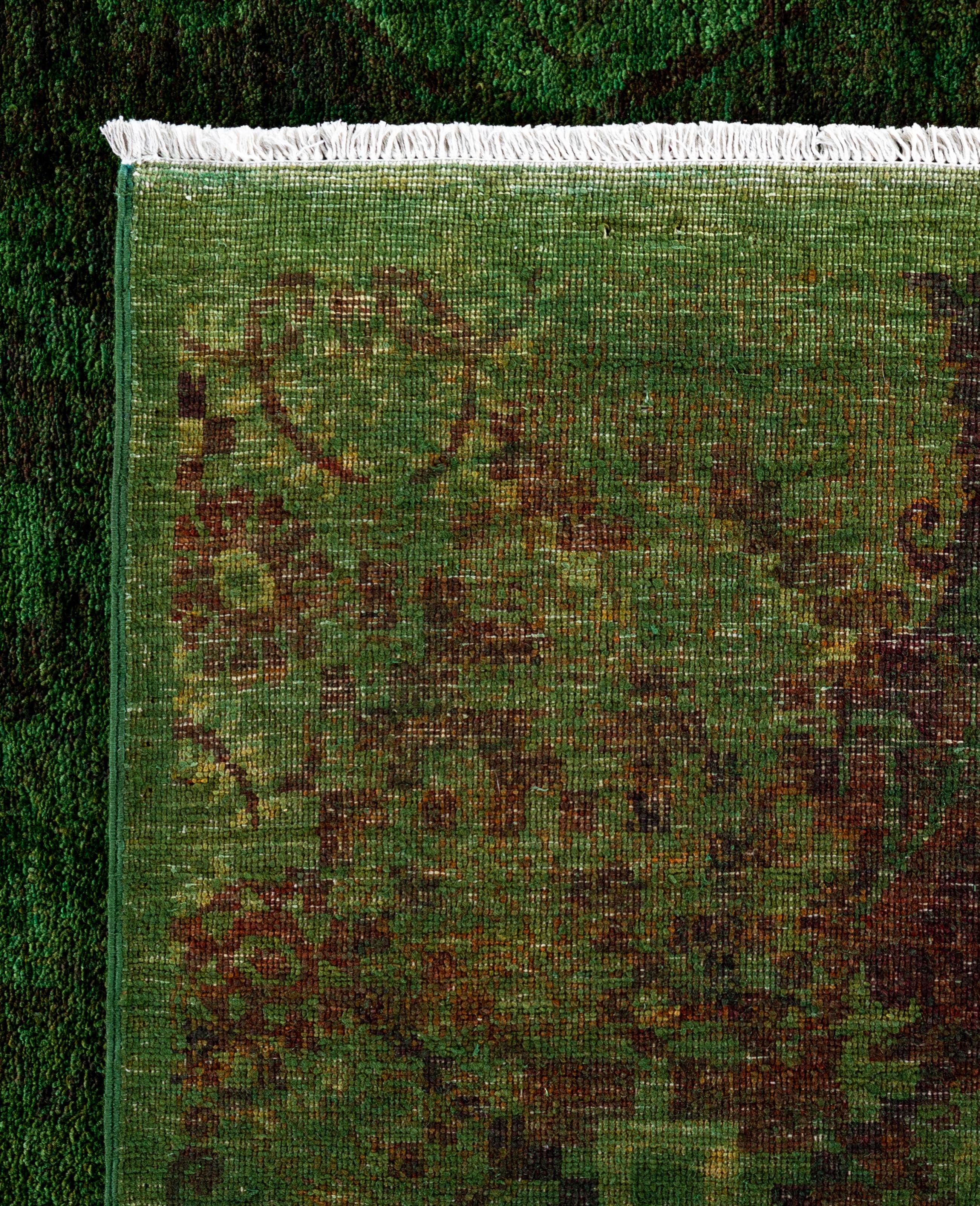 Overdyed One-of-a-Kind Wool Green Square Area Rug 12' 1