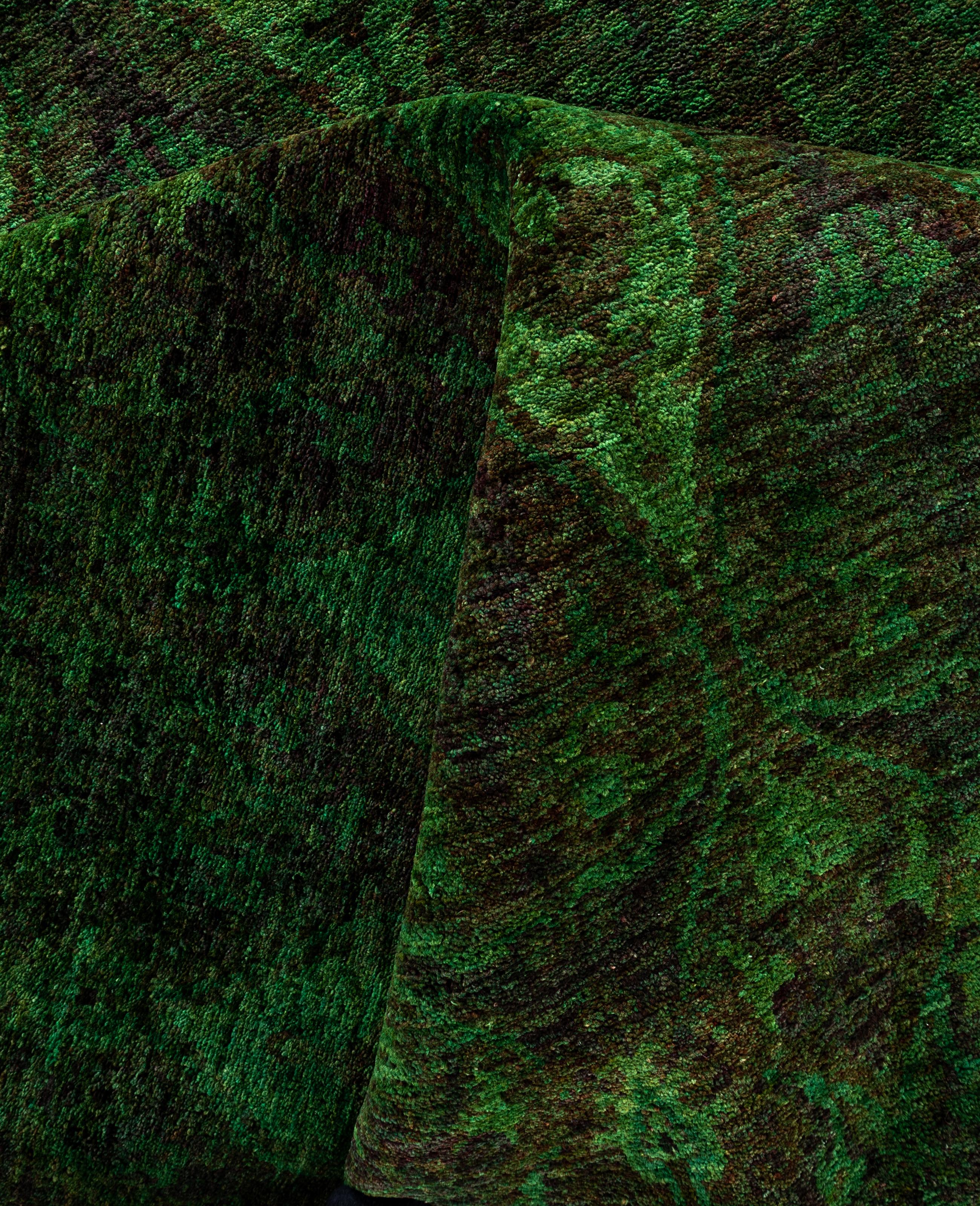 Overdyed One-of-a-Kind Wool Green Square Area Rug 12' 1