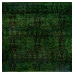 Overdyed One-of-a-Kind Wool Green Square Area Rug 12' 1" x 12' 2"