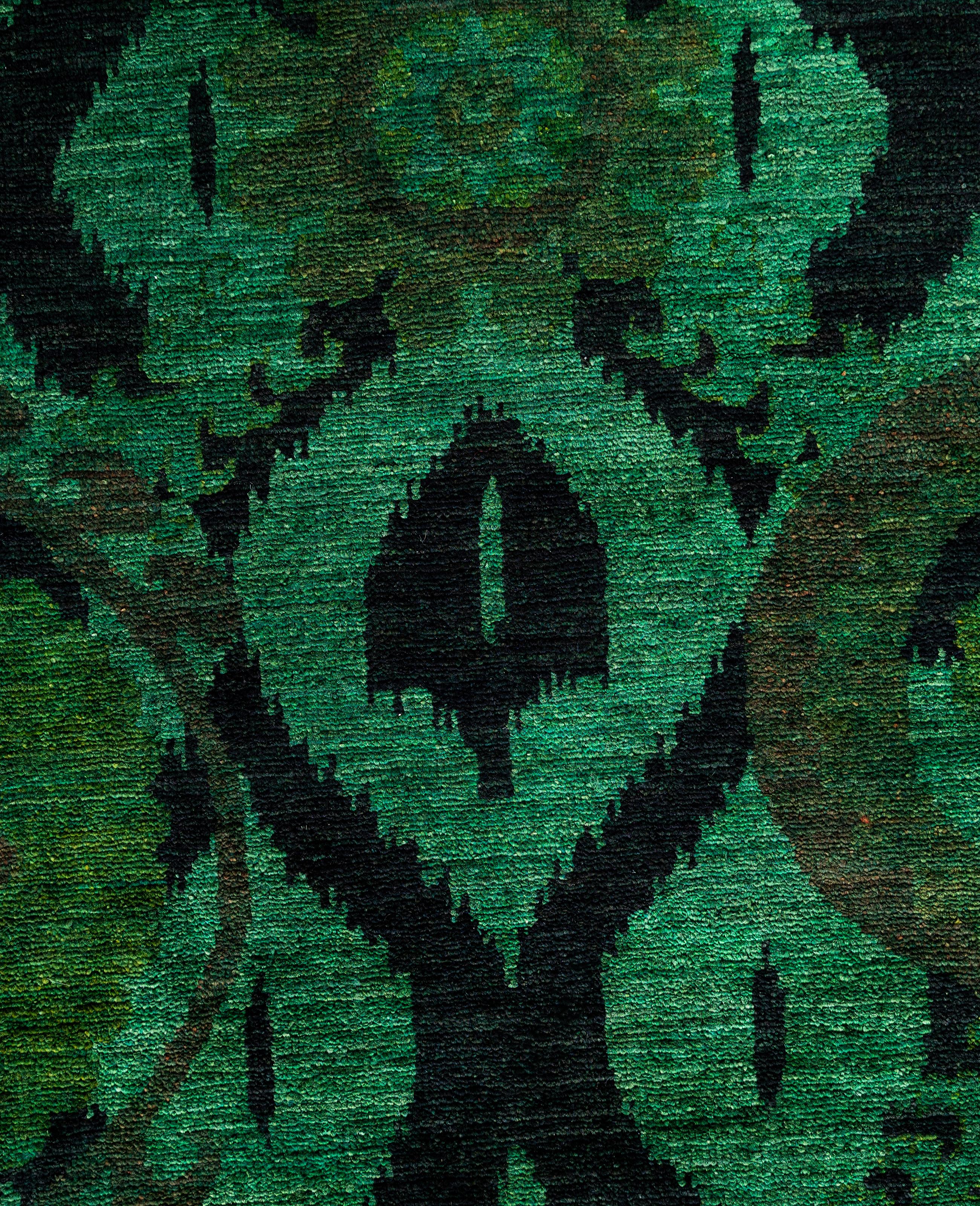 Pakistani Overdyed One-of-a-Kind Wool Green Square Area Rug 9' 10