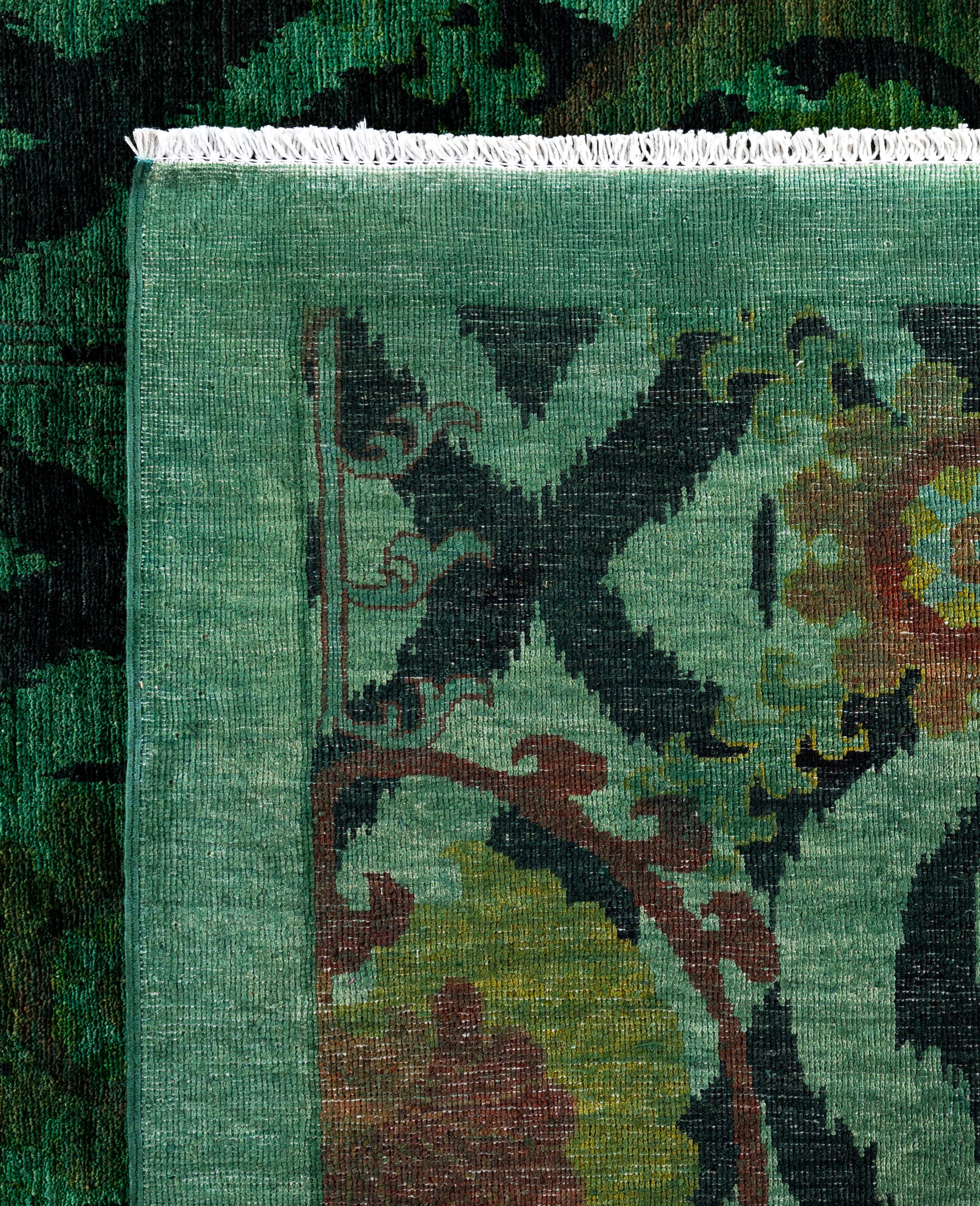 Overdyed One-of-a-Kind Wool Green Square Area Rug 9' 10