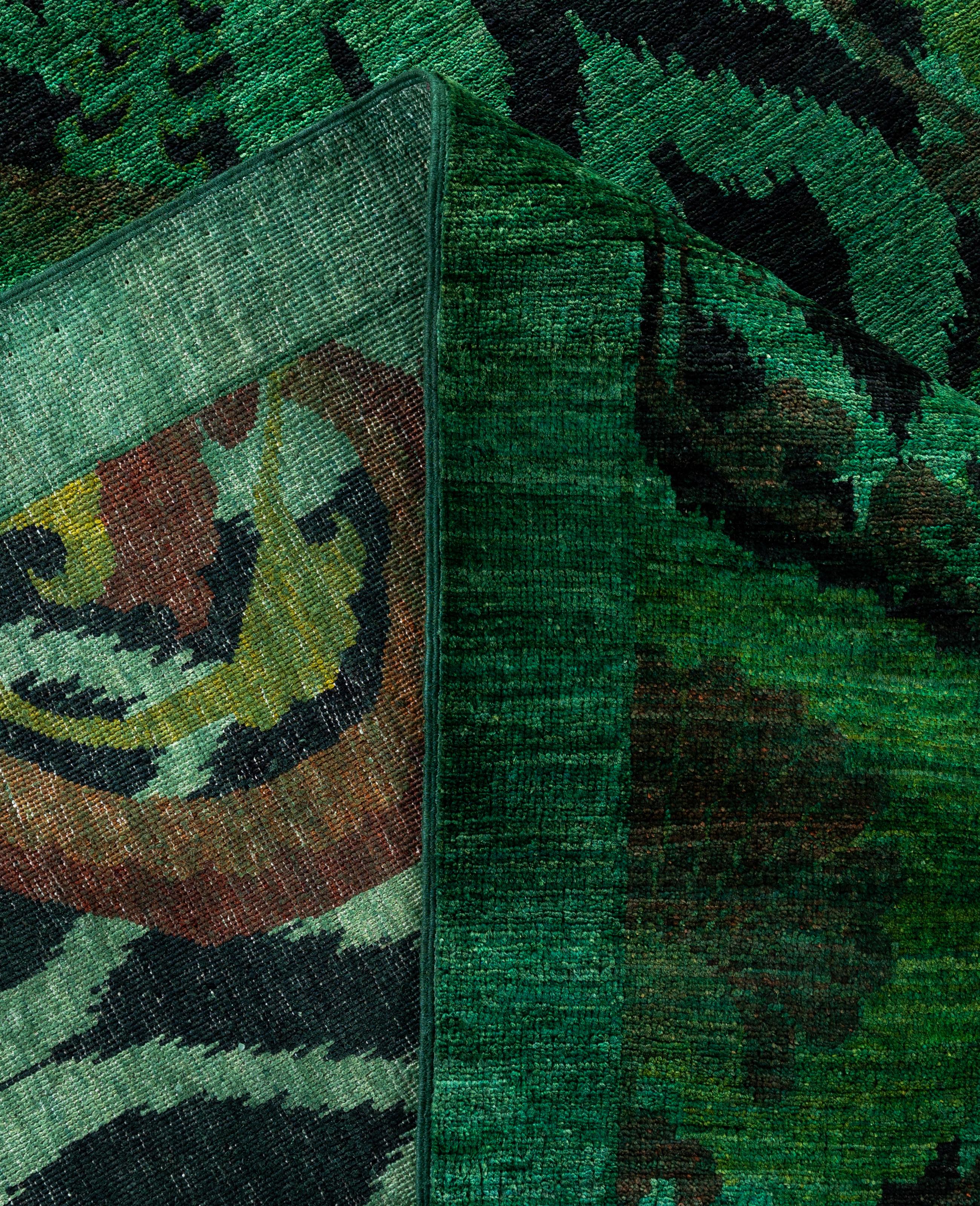 Contemporary Overdyed One-of-a-Kind Wool Green Square Area Rug 9' 10