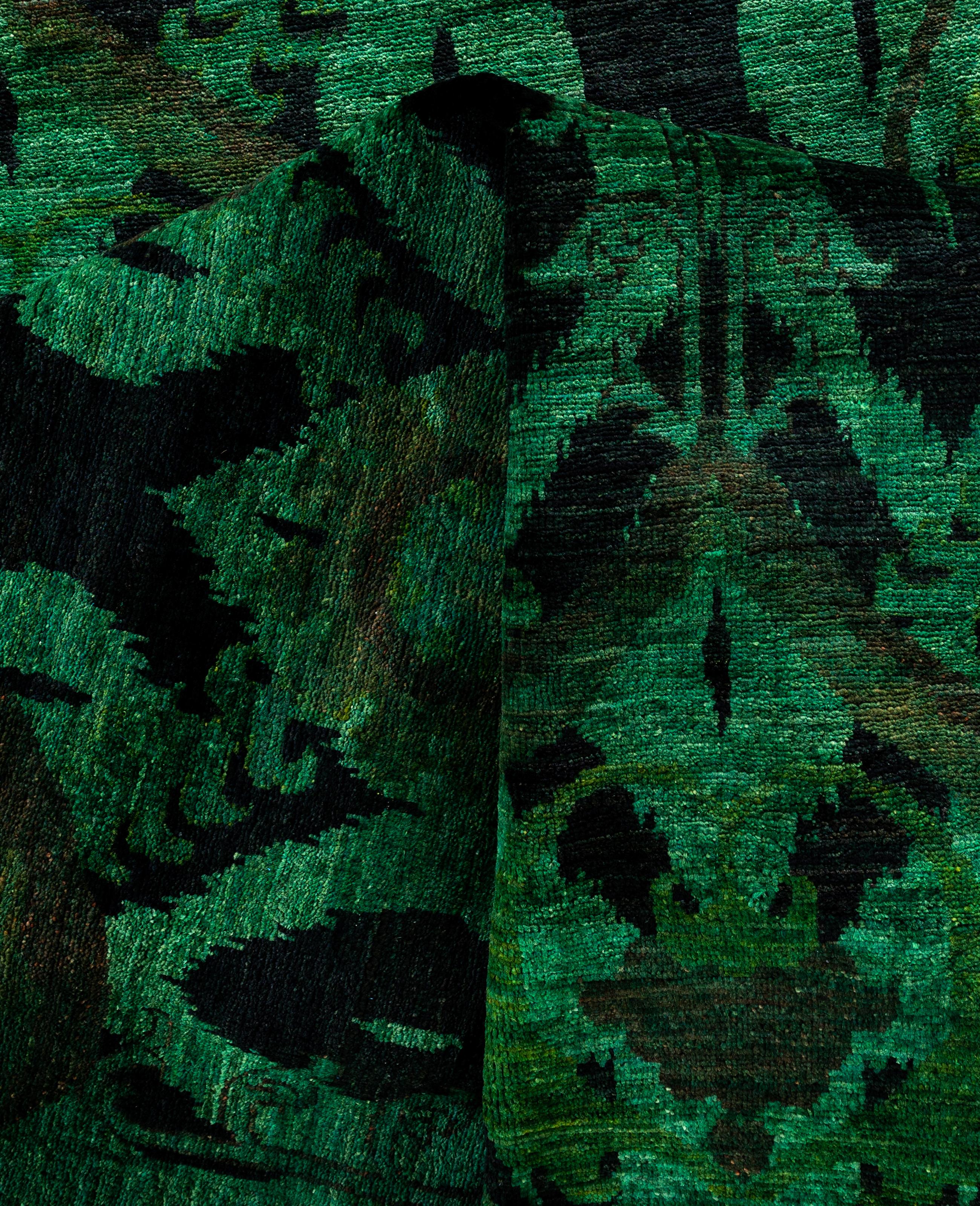 Overdyed One-of-a-Kind Wool Green Square Area Rug 9' 10