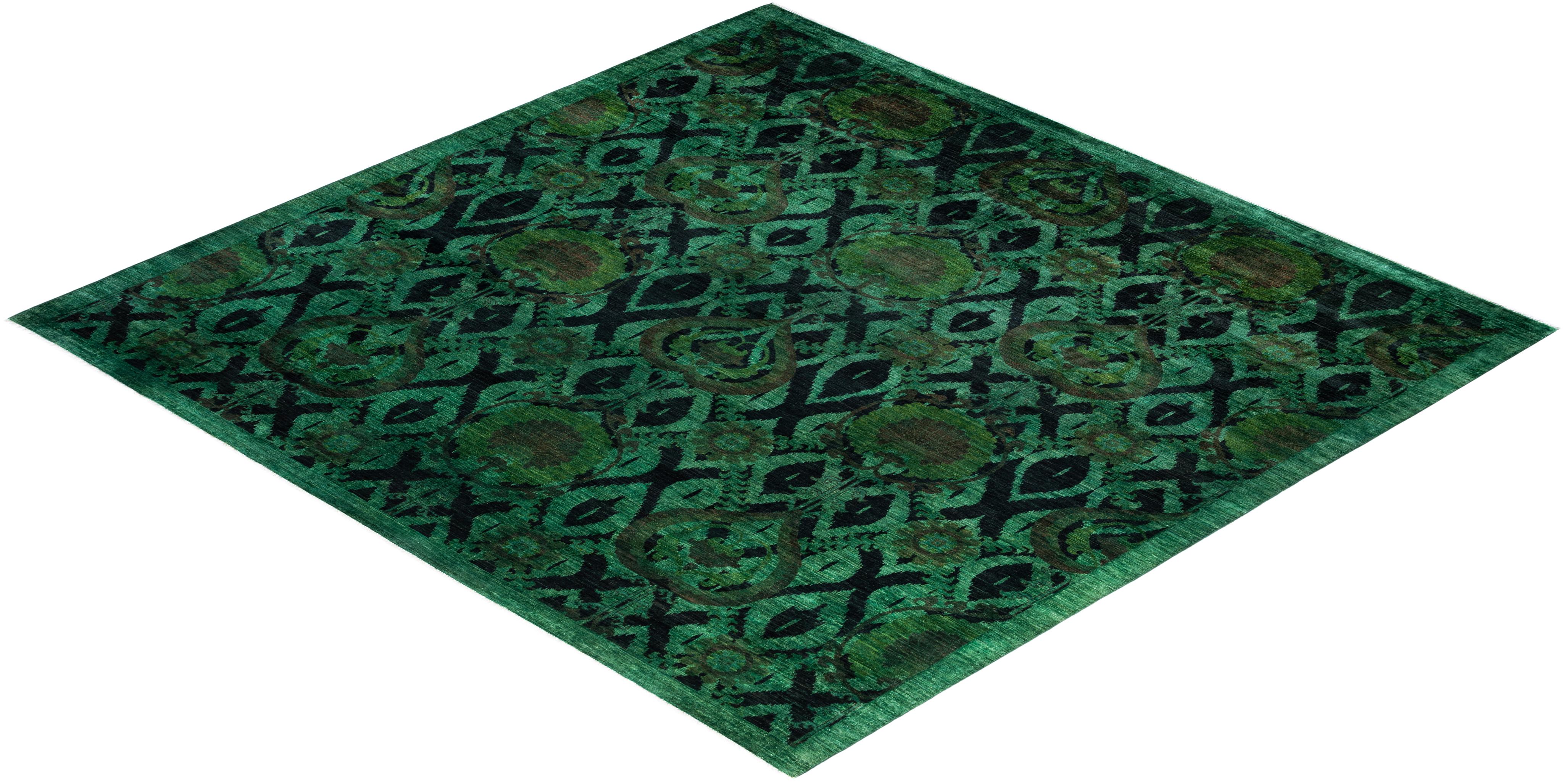Overdyed One-of-a-Kind Wool Green Square Area Rug 9' 10
