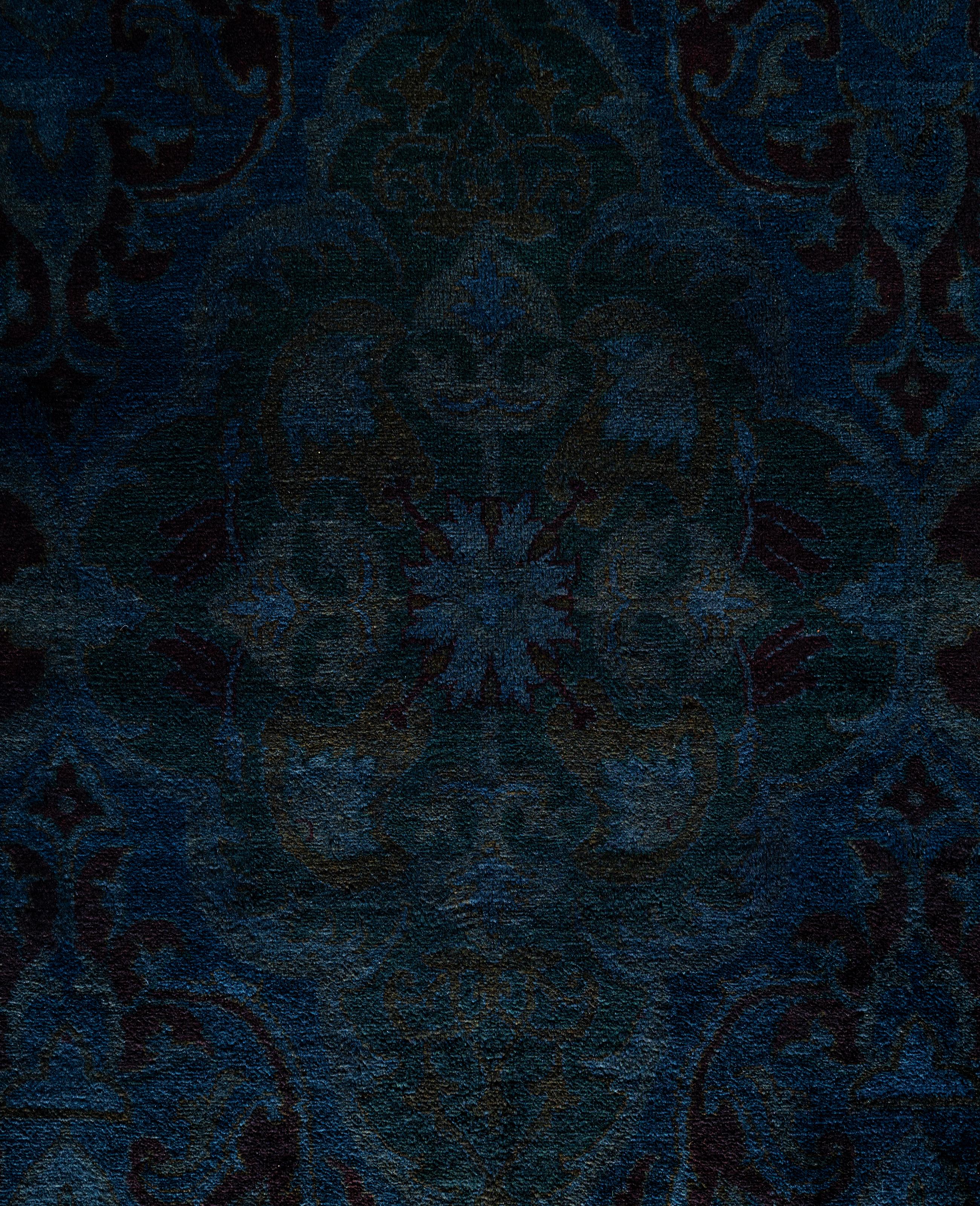 Pakistani Overdyed One-of-a-Kind Wool Navy Area Rug 10' 1