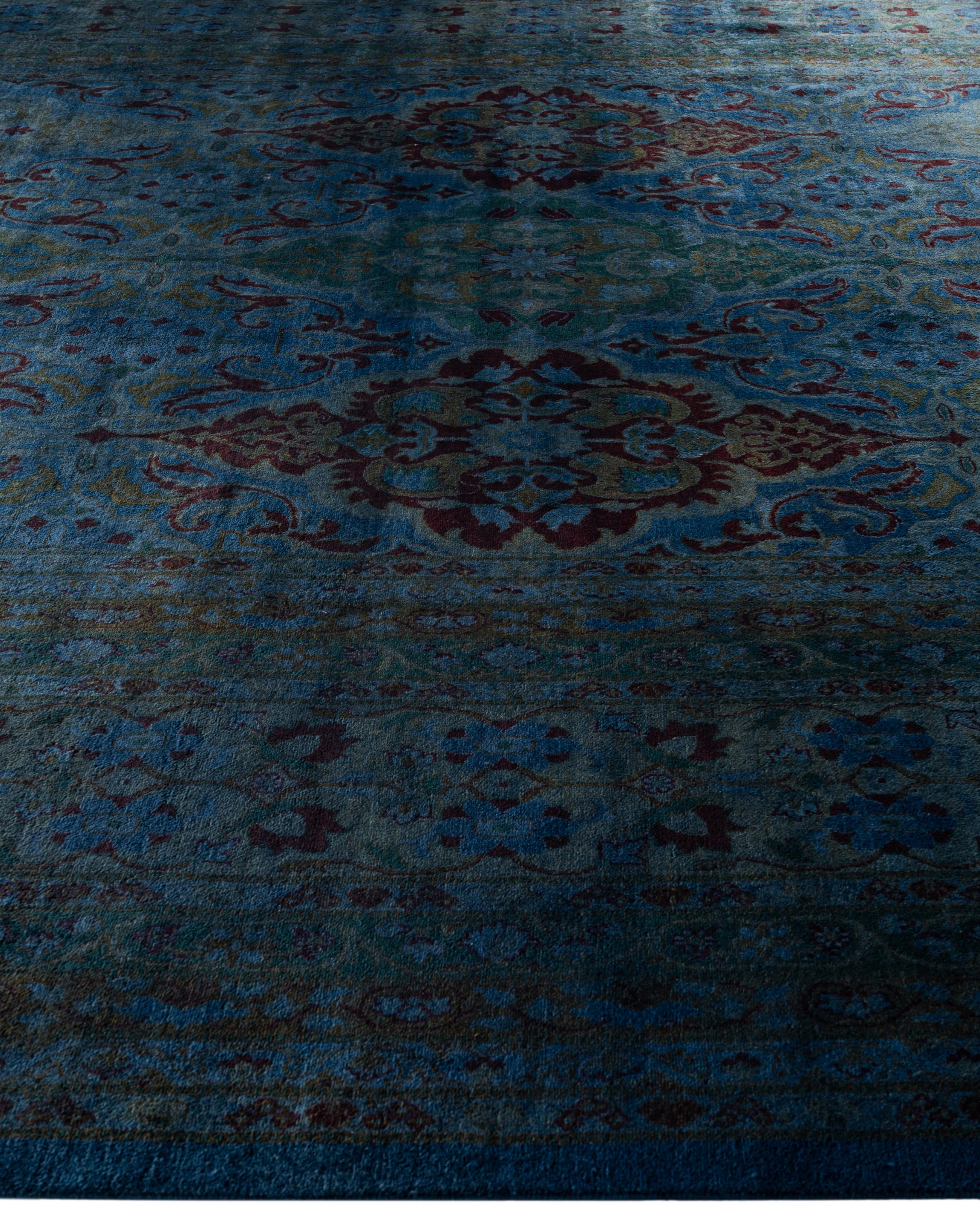 Hand-Knotted Overdyed One-of-a-Kind Wool Navy Area Rug 10' 1