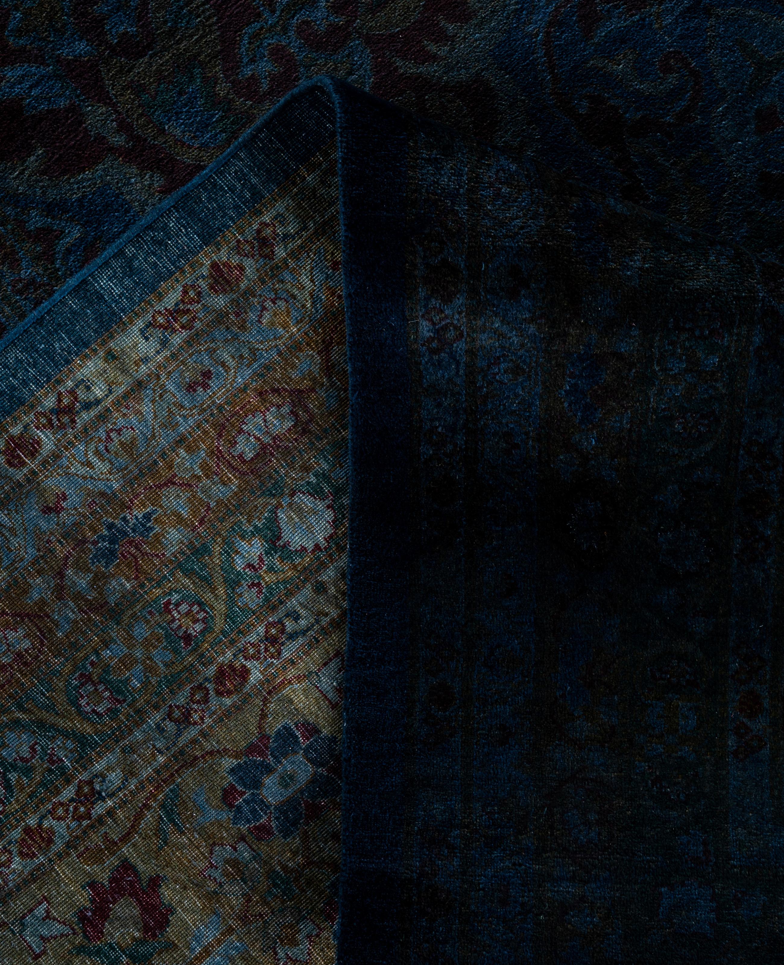 Contemporary Overdyed One-of-a-Kind Wool Navy Area Rug 10' 1