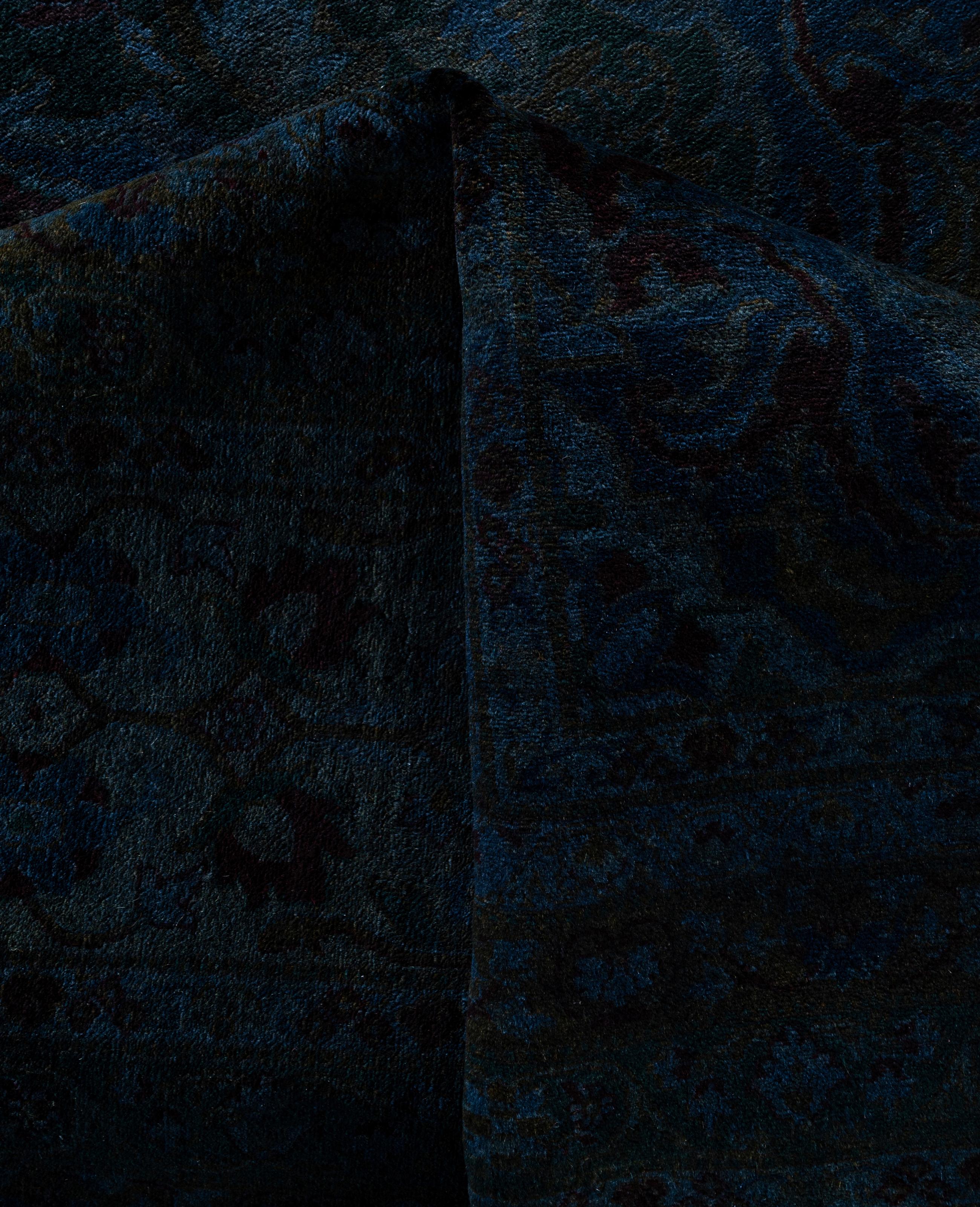 Overdyed One-of-a-Kind Wool Navy Area Rug 10' 1