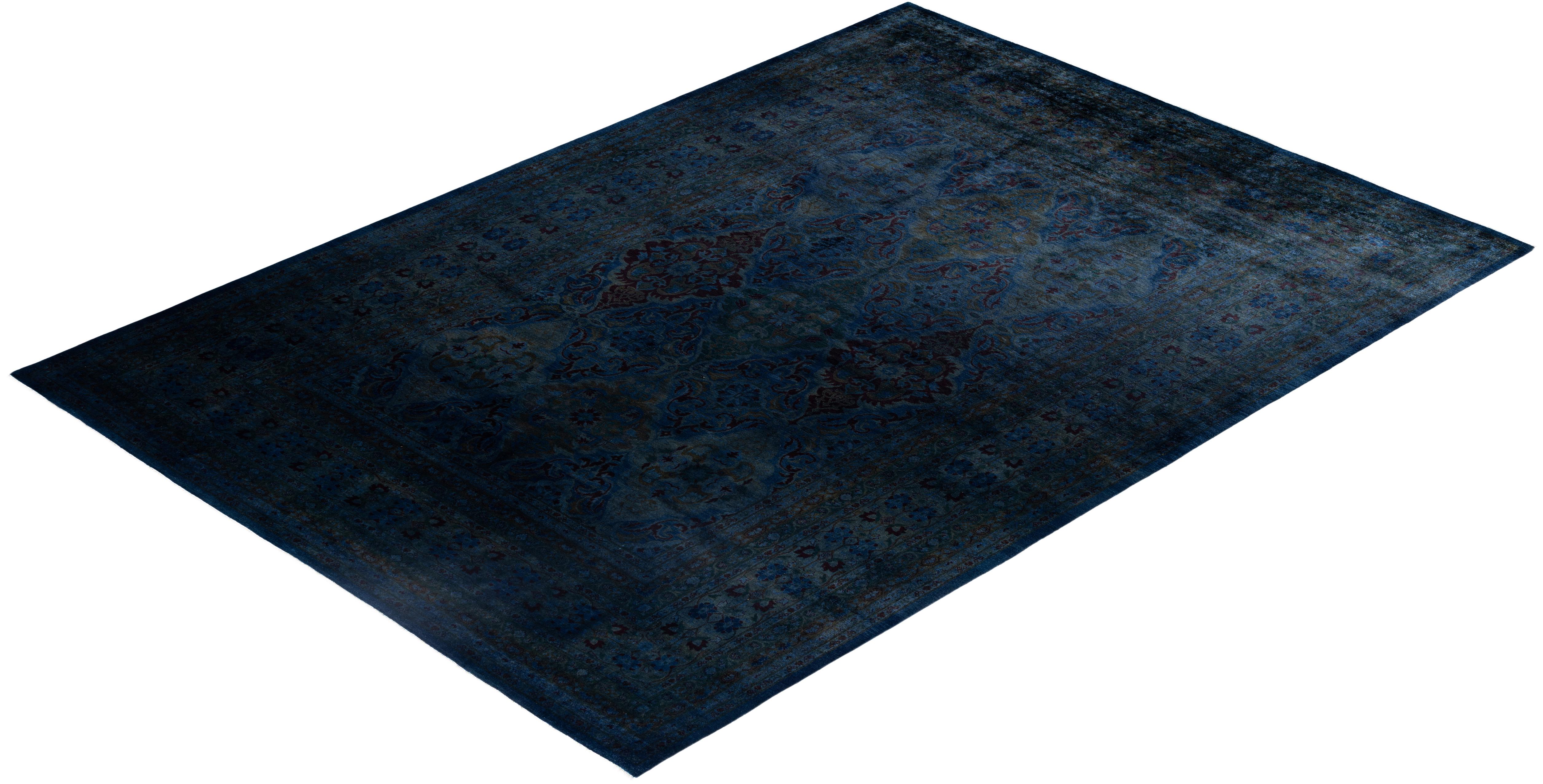 Overdyed One-of-a-Kind Wool Navy Area Rug 10' 1