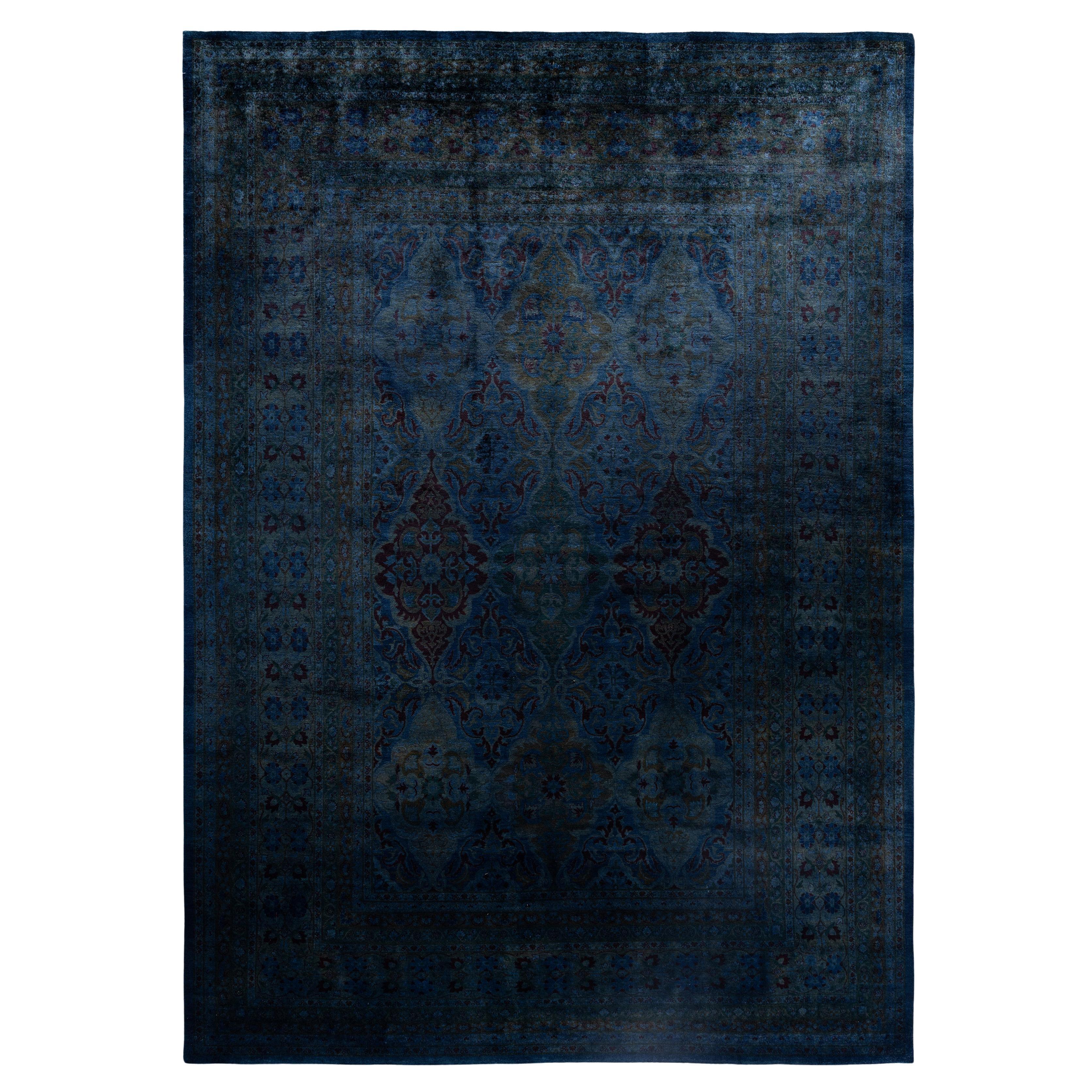 Overdyed Einzigartige Wolle Marine Bereich Teppich 10' 1" x 13' 9"