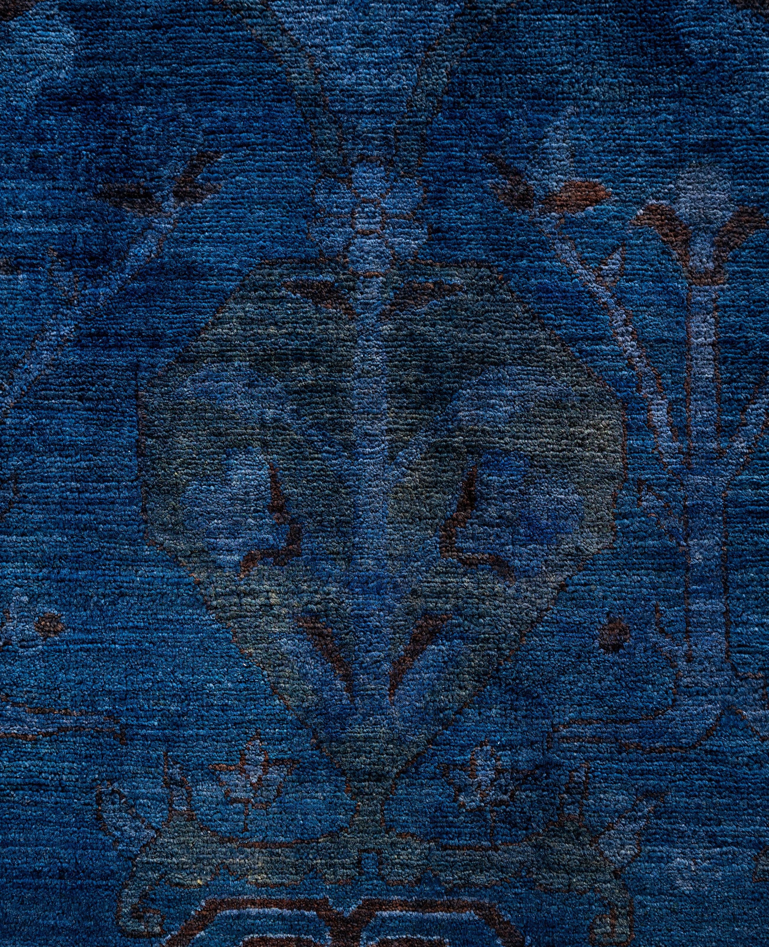 Pakistani Overdyed One-of-a-Kind Wool Navy Area Rug 11' 9
