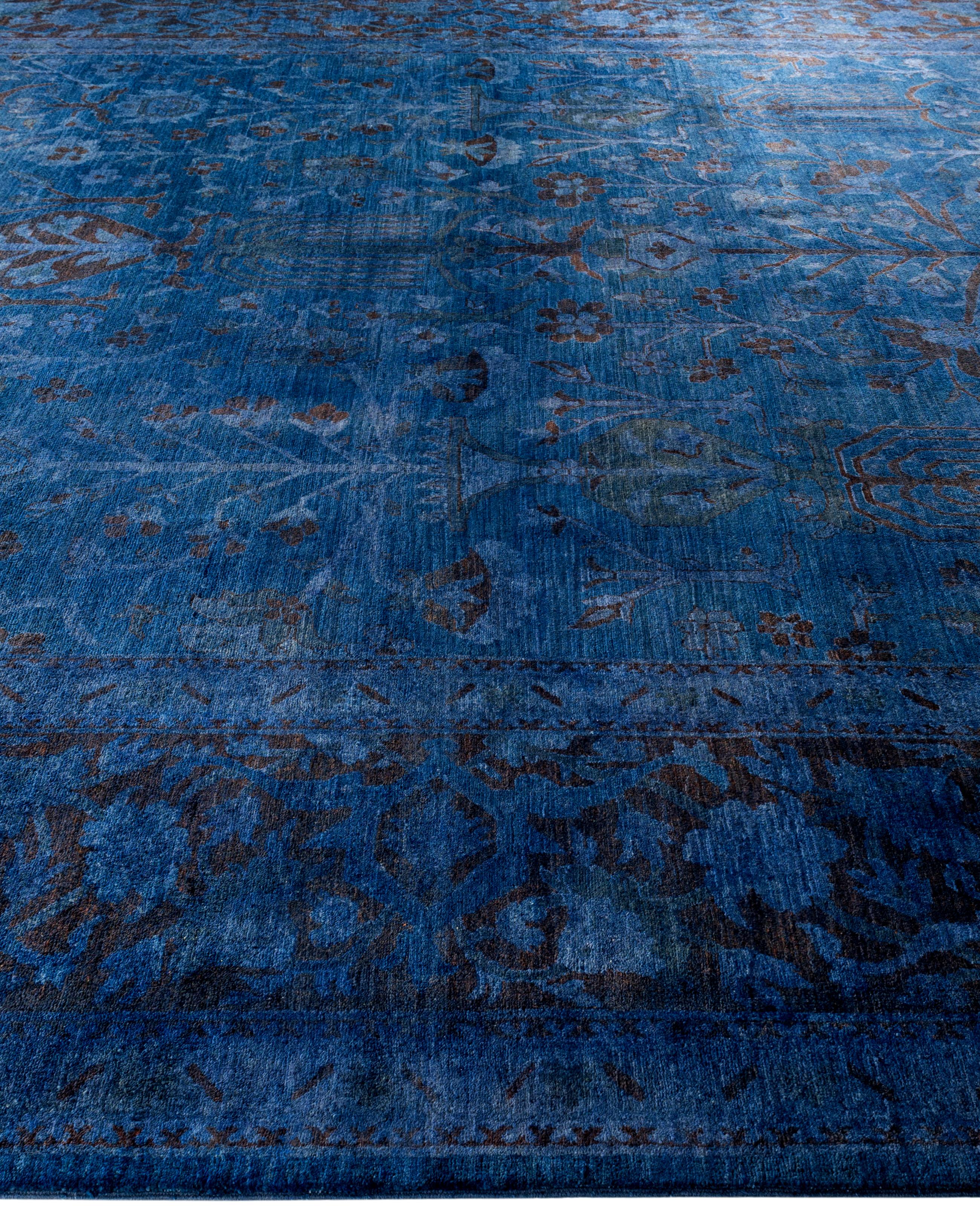 Hand-Knotted Overdyed One-of-a-Kind Wool Navy Area Rug 11' 9