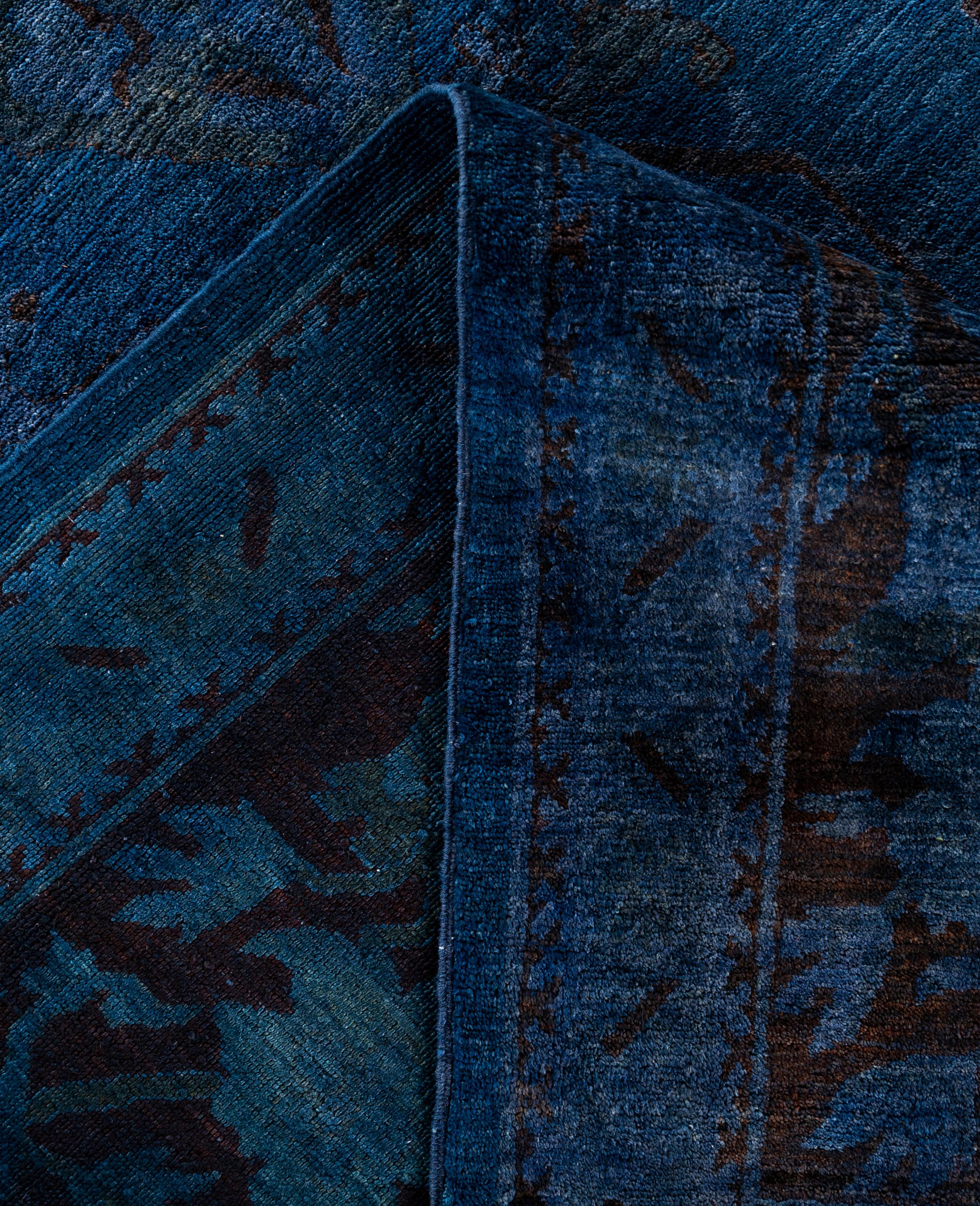 Contemporary Overdyed One-of-a-Kind Wool Navy Area Rug 11' 9