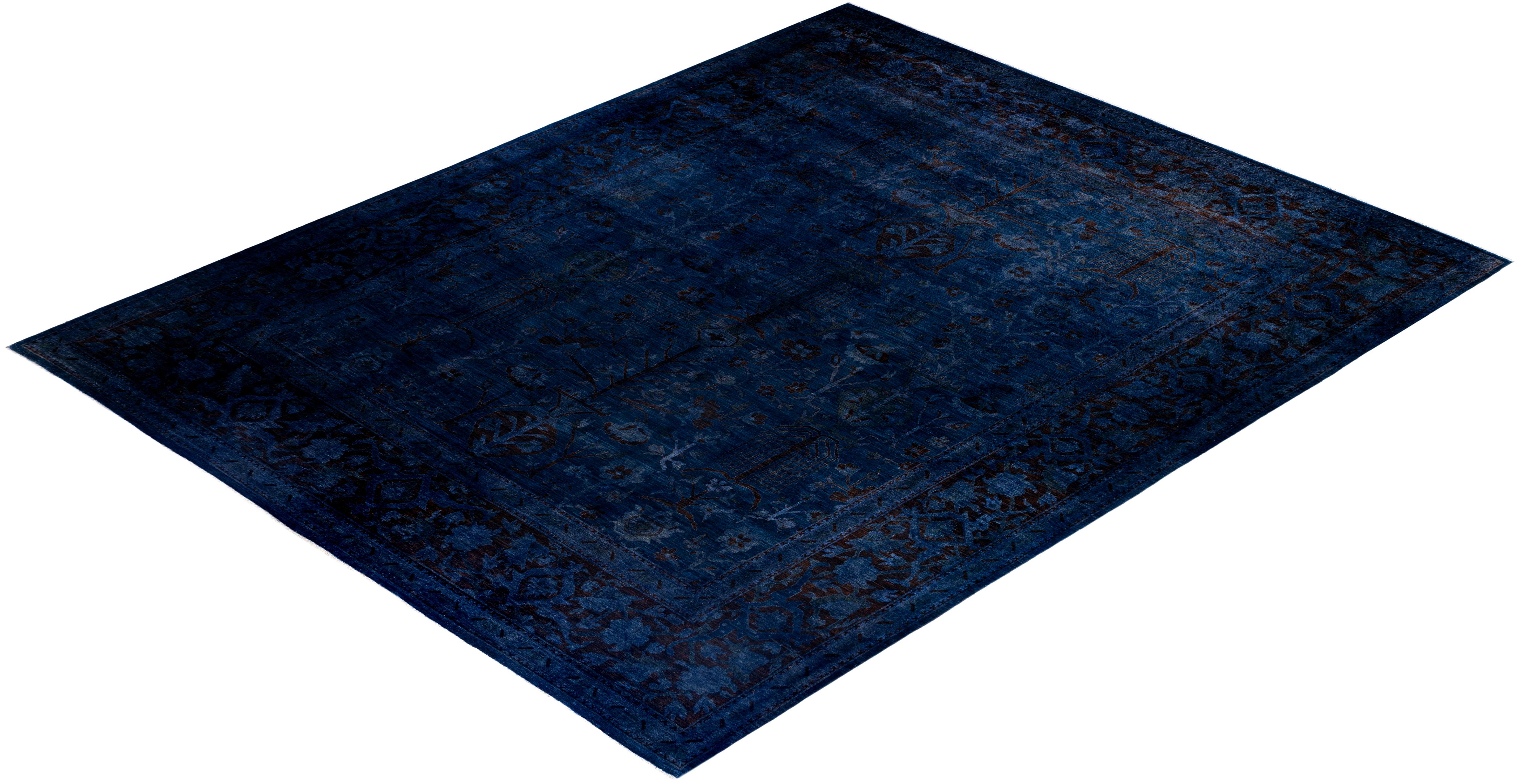 Overdyed One-of-a-Kind Wool Navy Area Rug 11' 9
