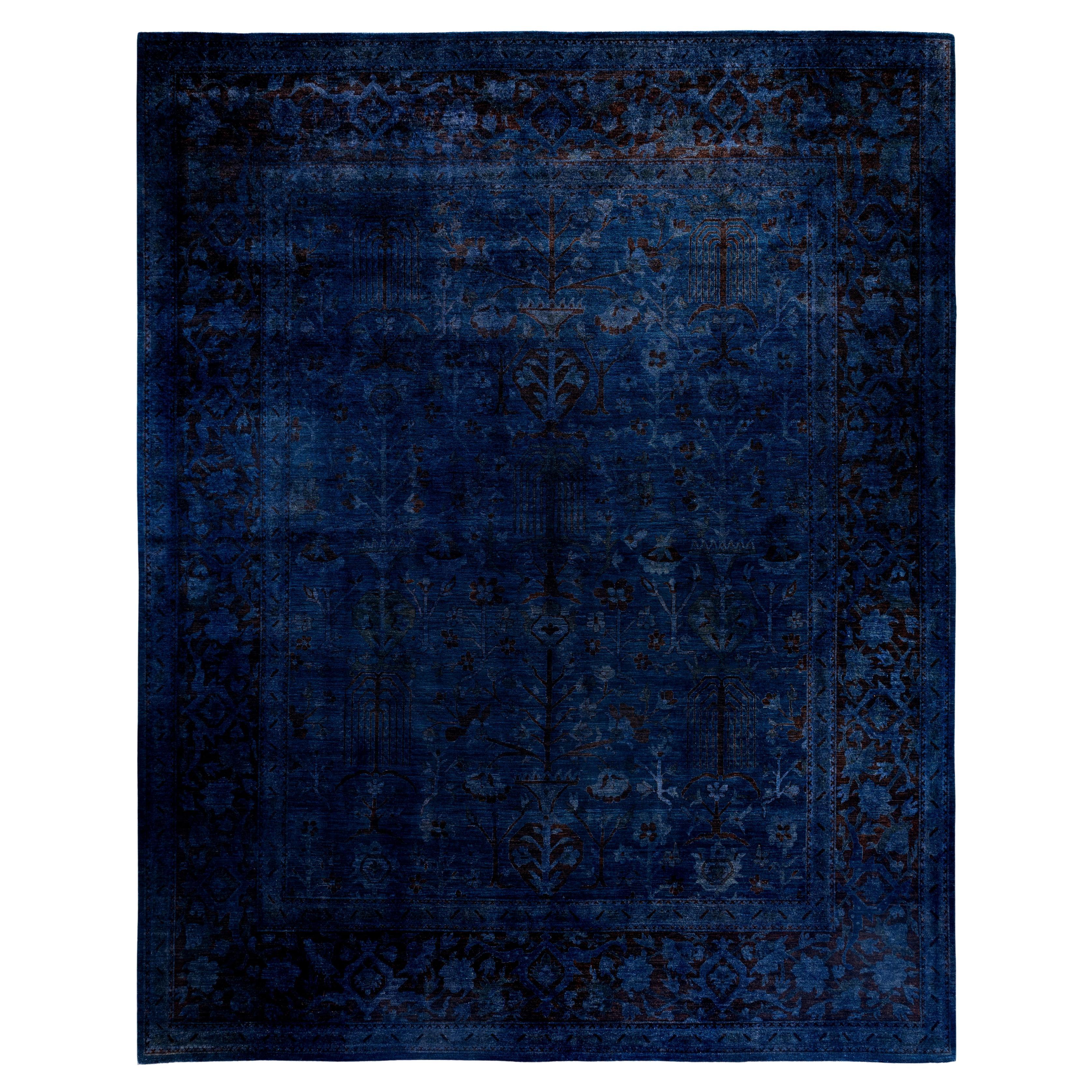 Overdyed One-of-a-Kind Wool Navy Area Rug 11' 9" x 14' 10" For Sale