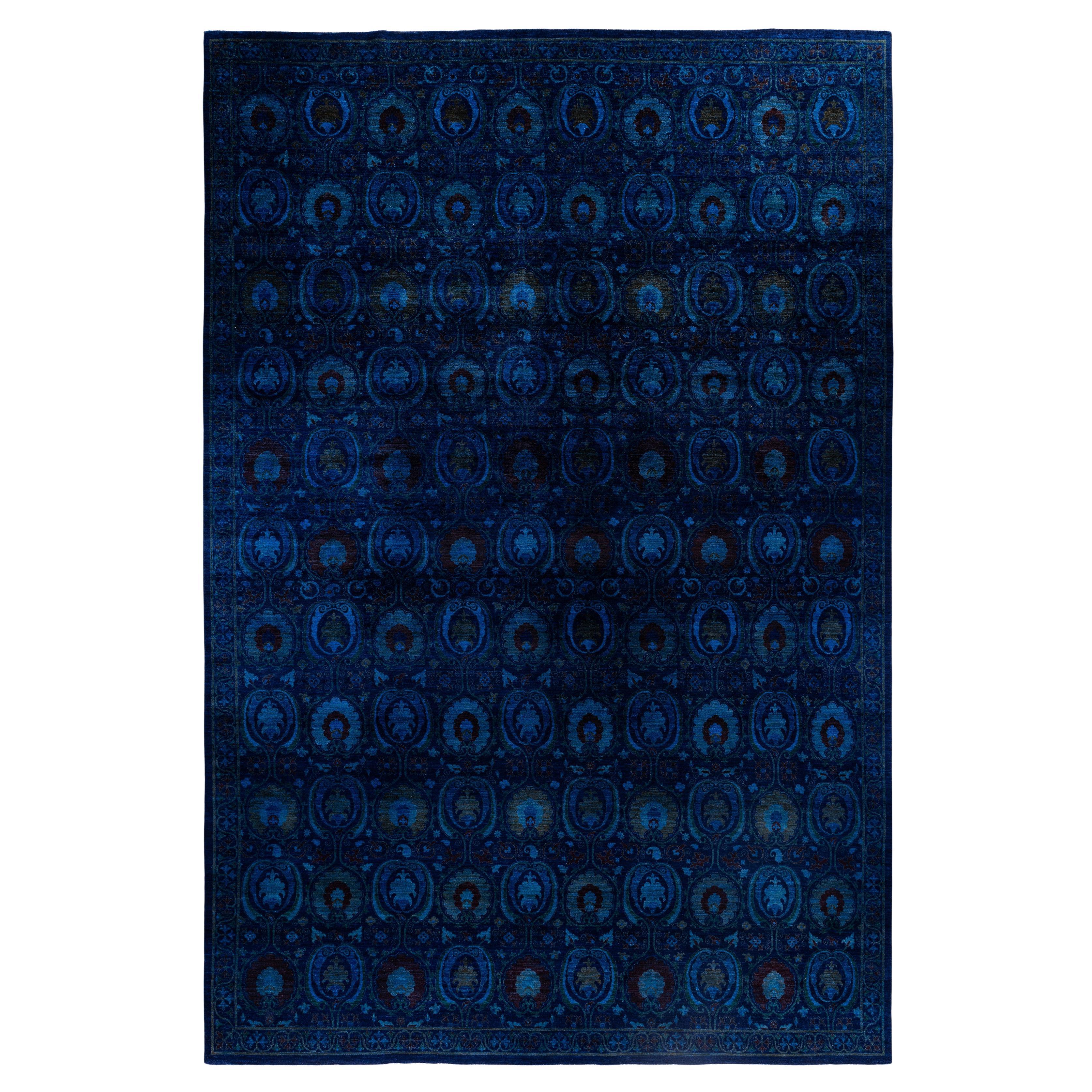 Overdyed Einzigartige Wolle Marine Bereich Teppich 12' 1" x 17' 7"