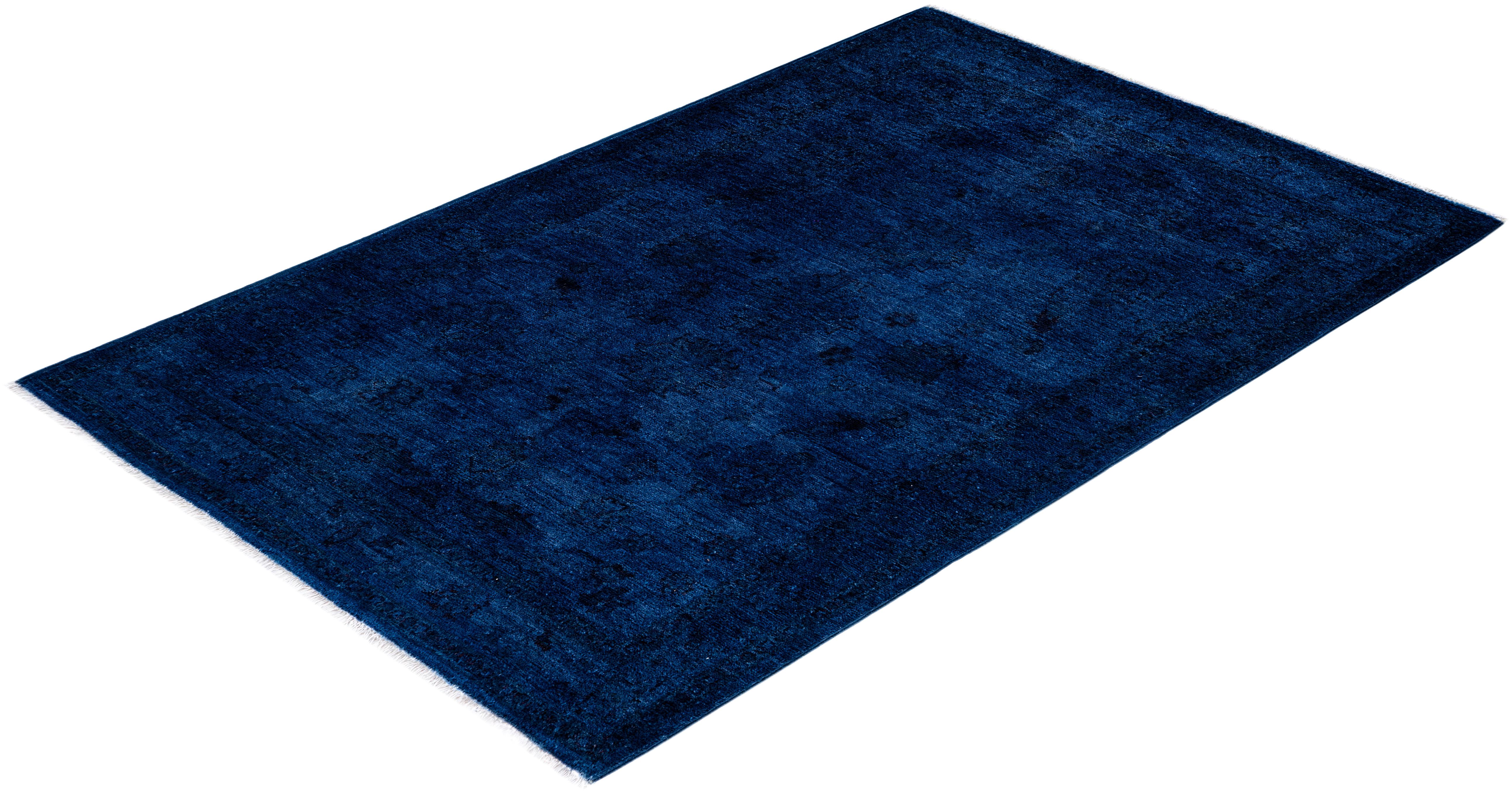 Overdyed One-of-a-Kind Wolle Marine Bereich Teppich 3' 4