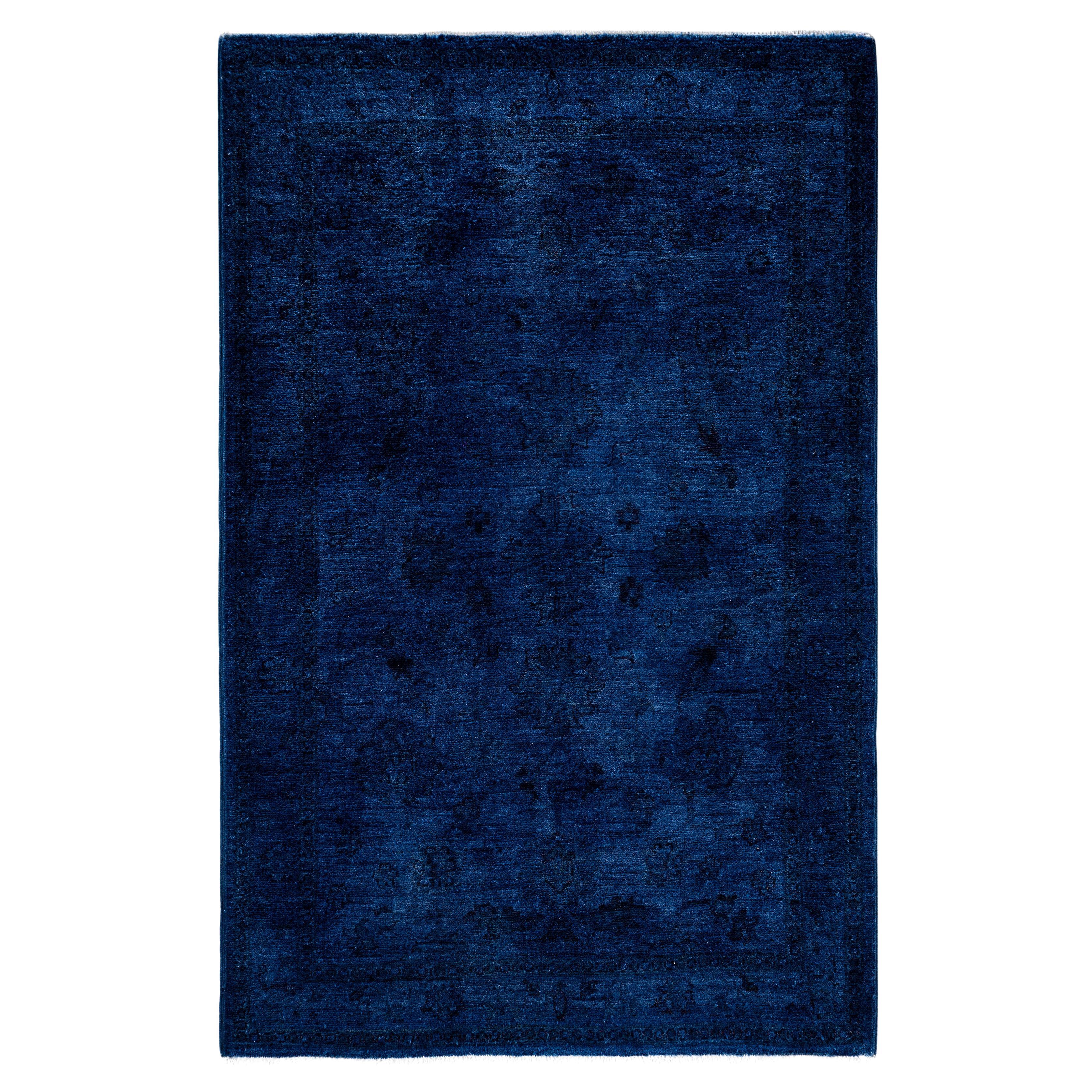 Overdyed One-of-a-Kind Wolle Marine Bereich Teppich 3' 4" x 4' 10" im Angebot