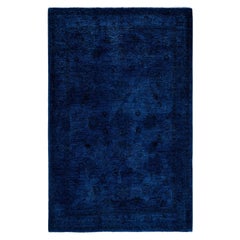 Overdyed One-of-a-Kind Wolle Marine Bereich Teppich 3' 4" x 4' 10"