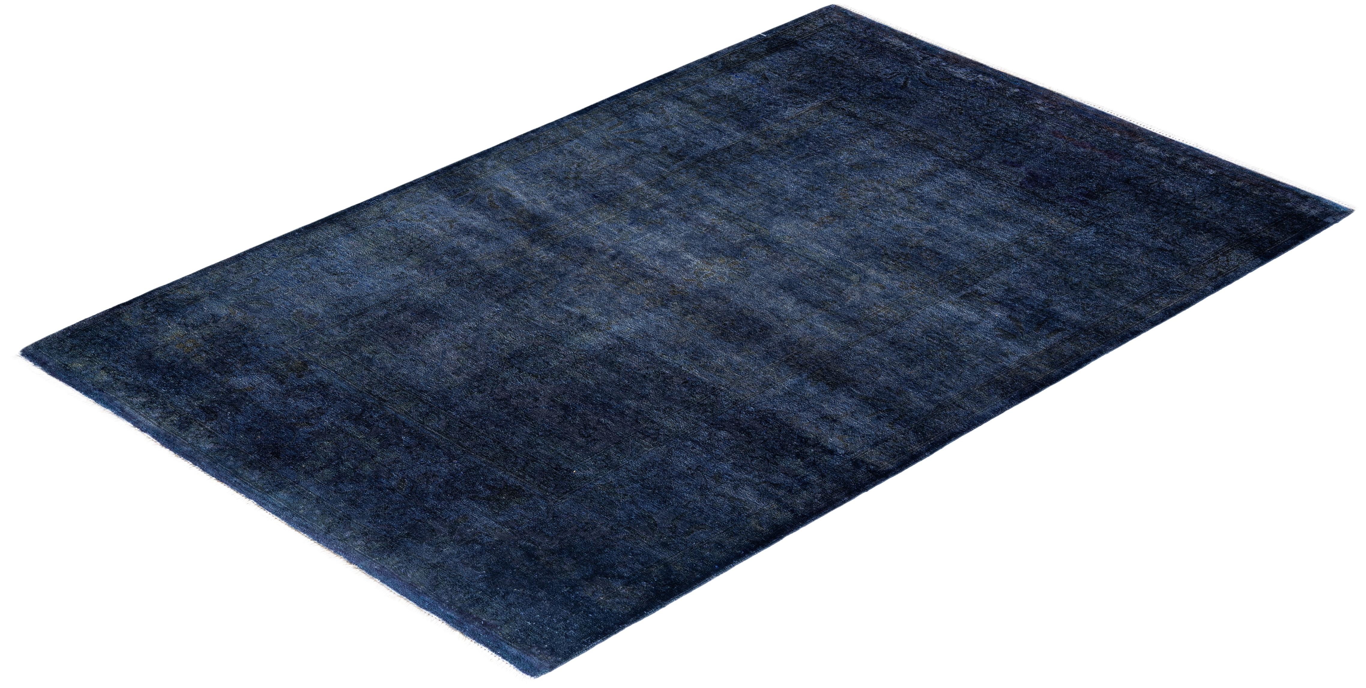 Overdyed One-of-a-Kind Wolle Marine Bereich Teppich 4' 1