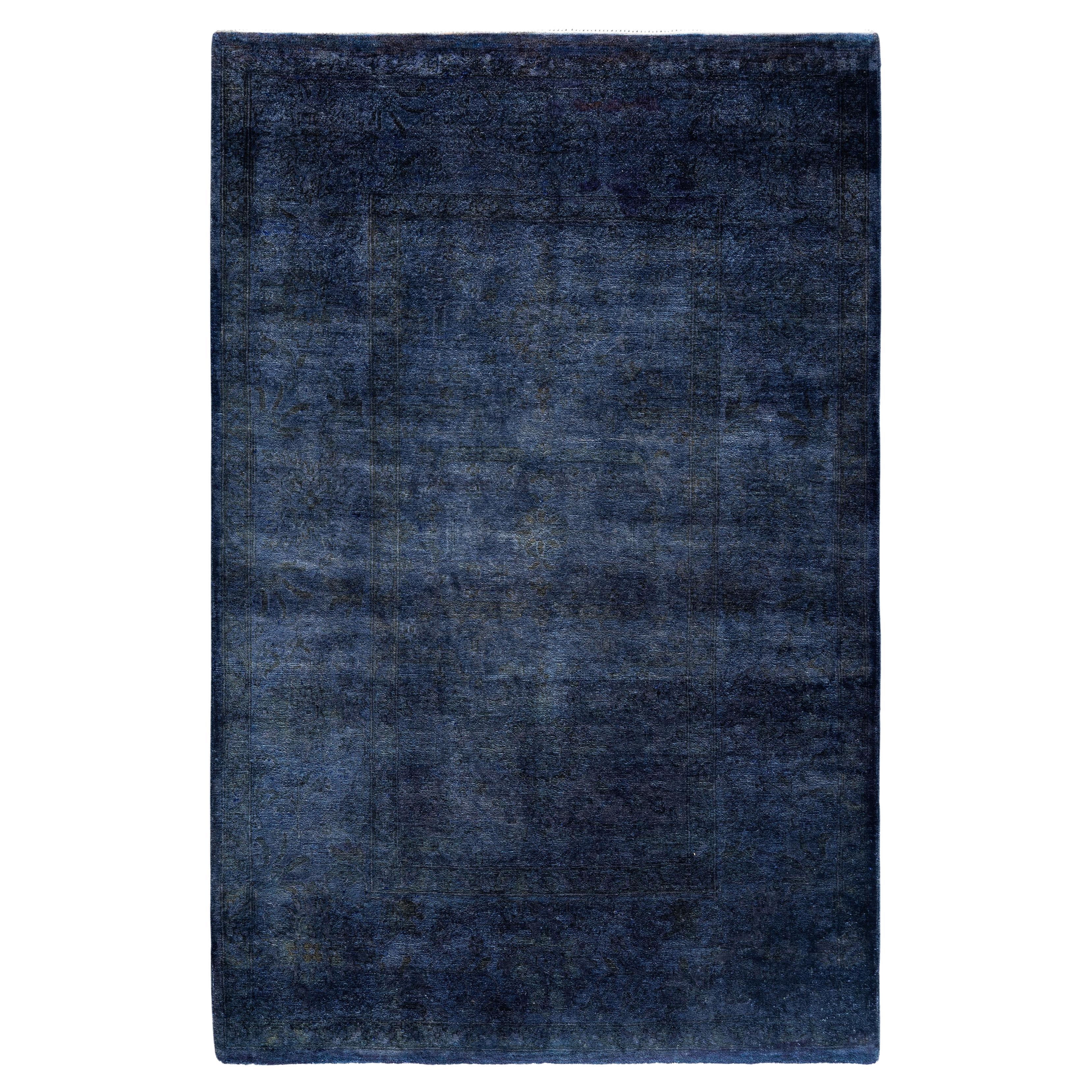 Overdyed One-of-a-Kind Wolle Marine Bereich Teppich 4' 1" x 6' 1"