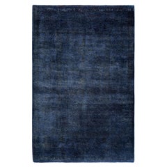 Overdyed One-of-a-Kind Wolle Marine Bereich Teppich 4' 1" x 6' 1"