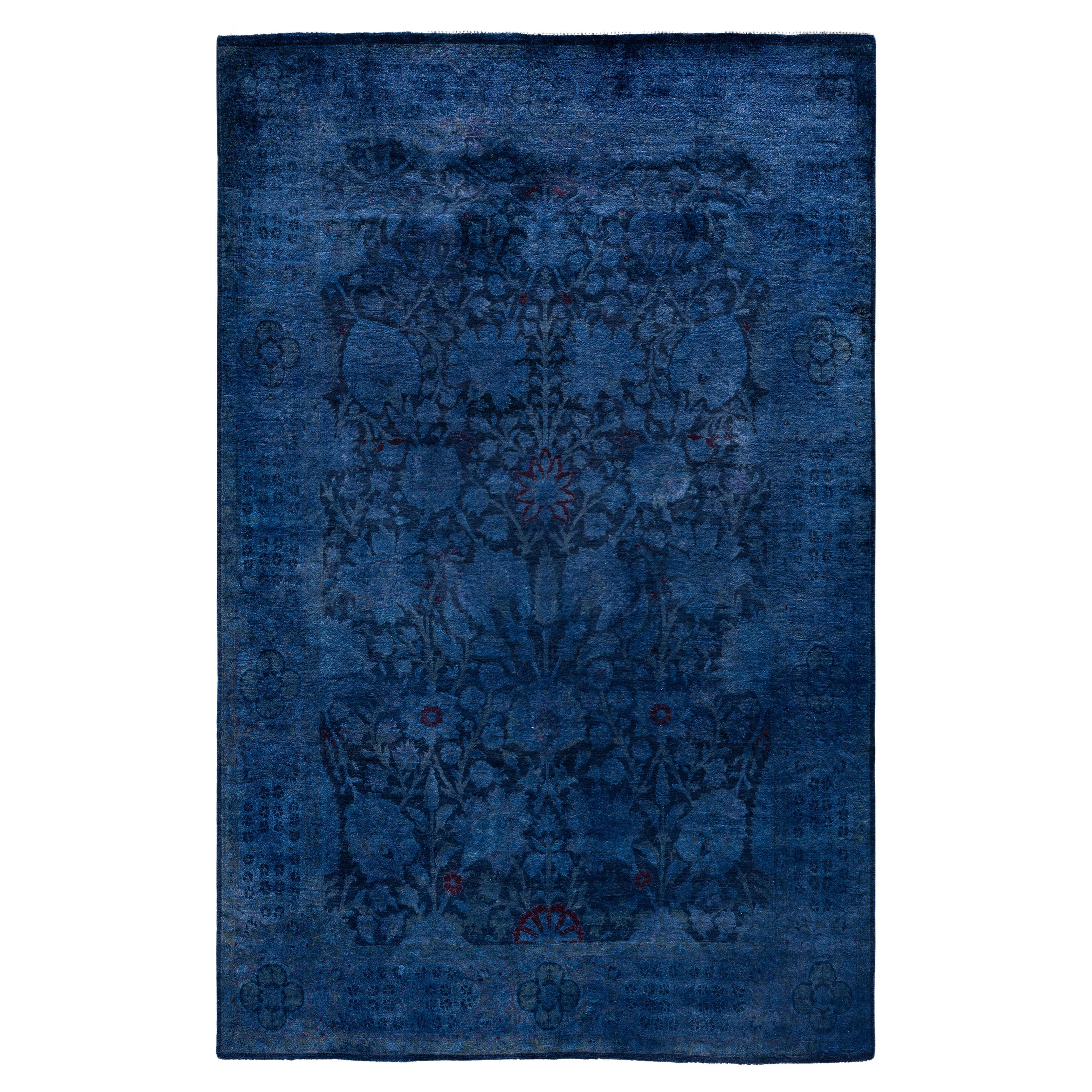 Overdyed One-of-a-Kind Wolle Marine Bereich Teppich 4' 3" x 6' 1"