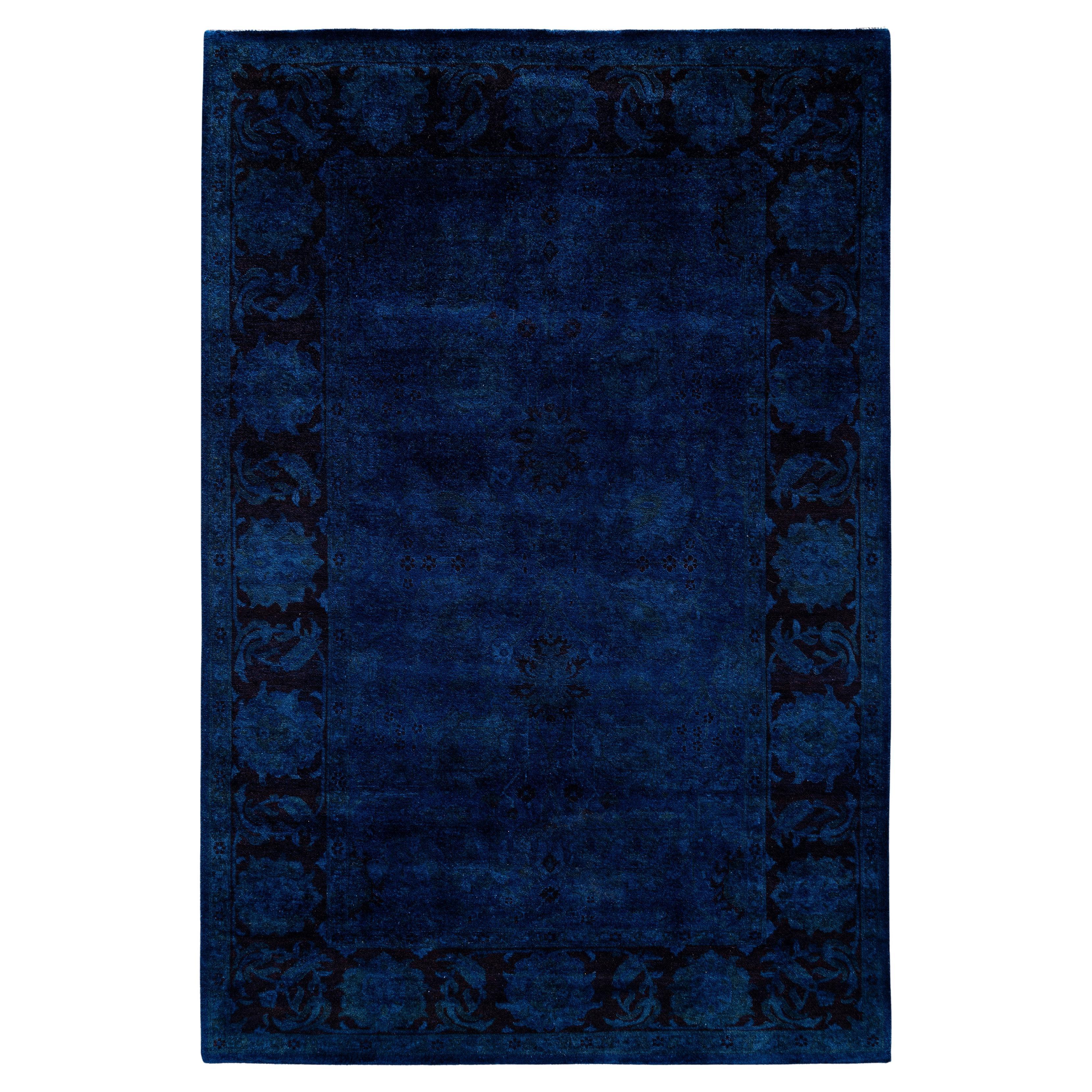 Overdyed One-of-a-Kind Wolle Marine Bereich Teppich 5' 1" x 7' 7"