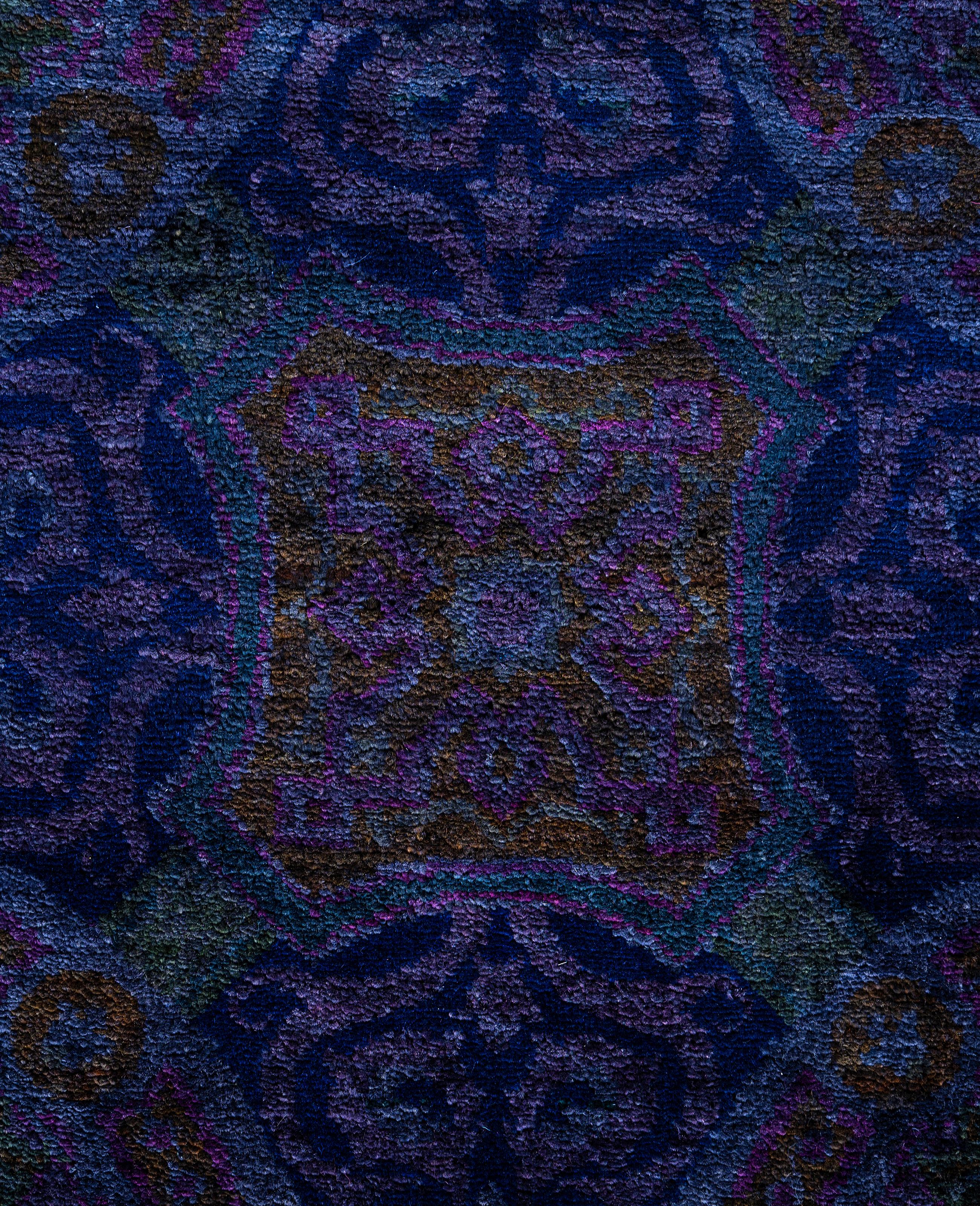 Alfombra de lana Overdyed Única en su género Azul marino 8' 2