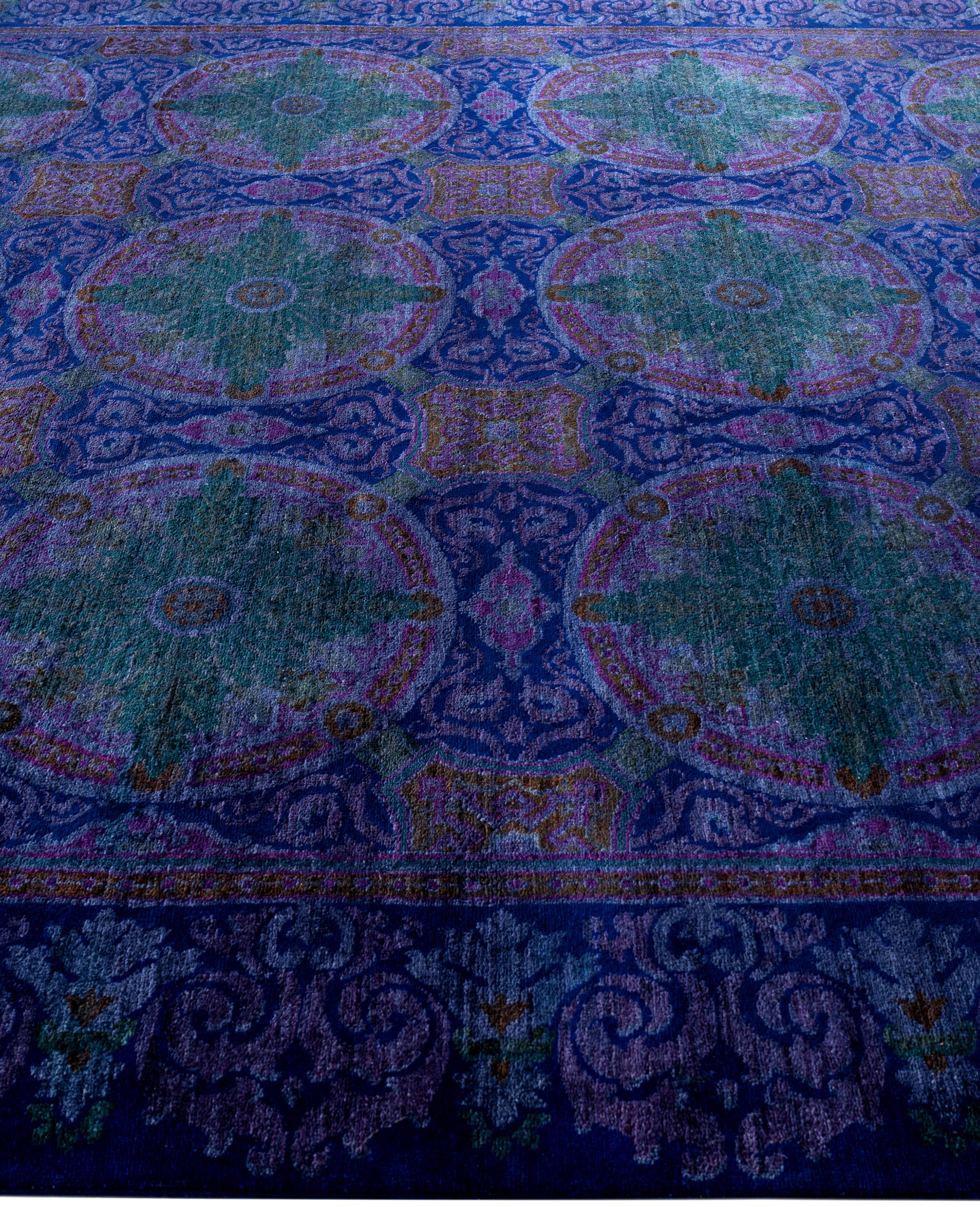 Alfombra de lana Overdyed Única en su género Azul marino 8' 2