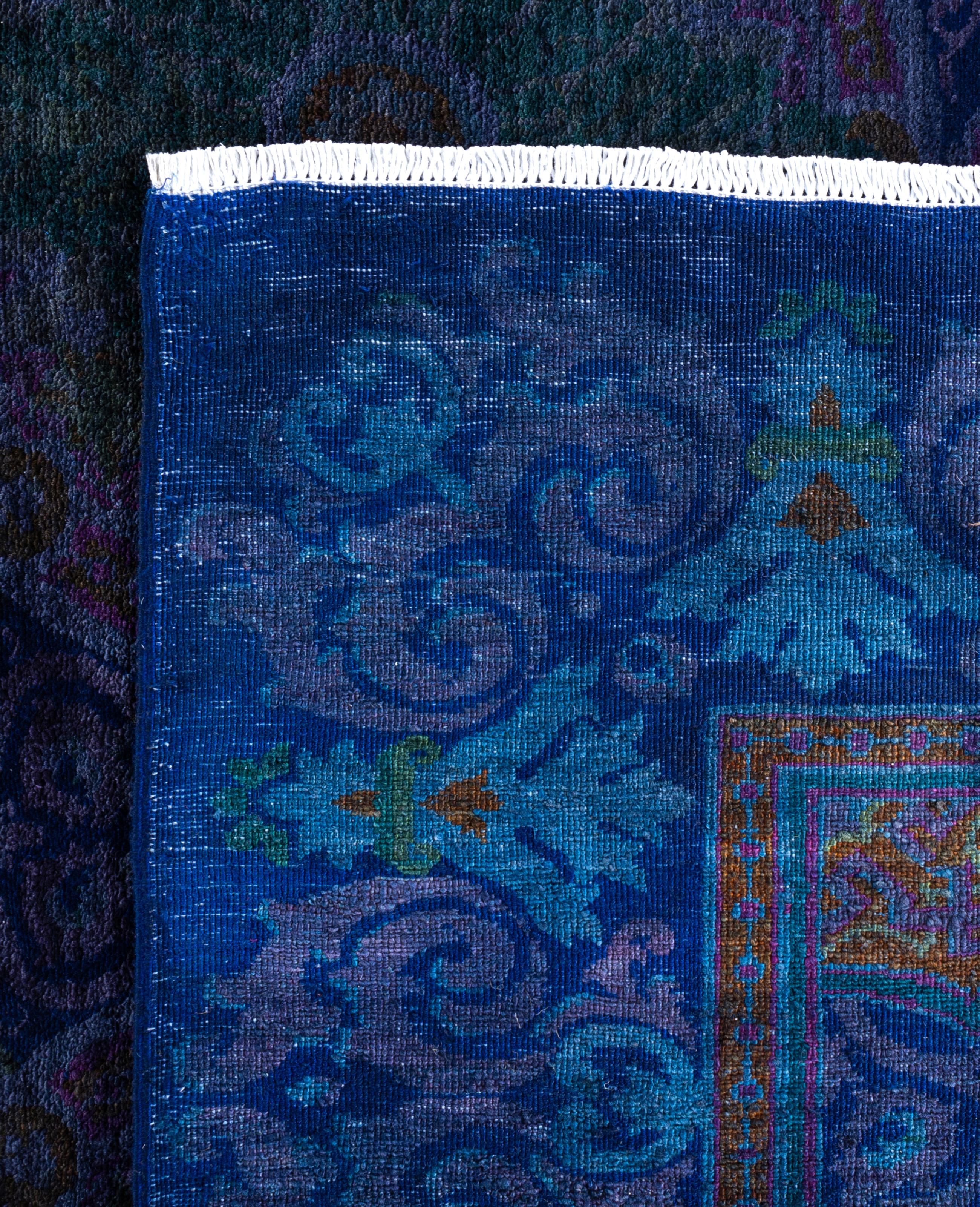 Alfombra de lana Overdyed Única en su género Azul marino 8' 2