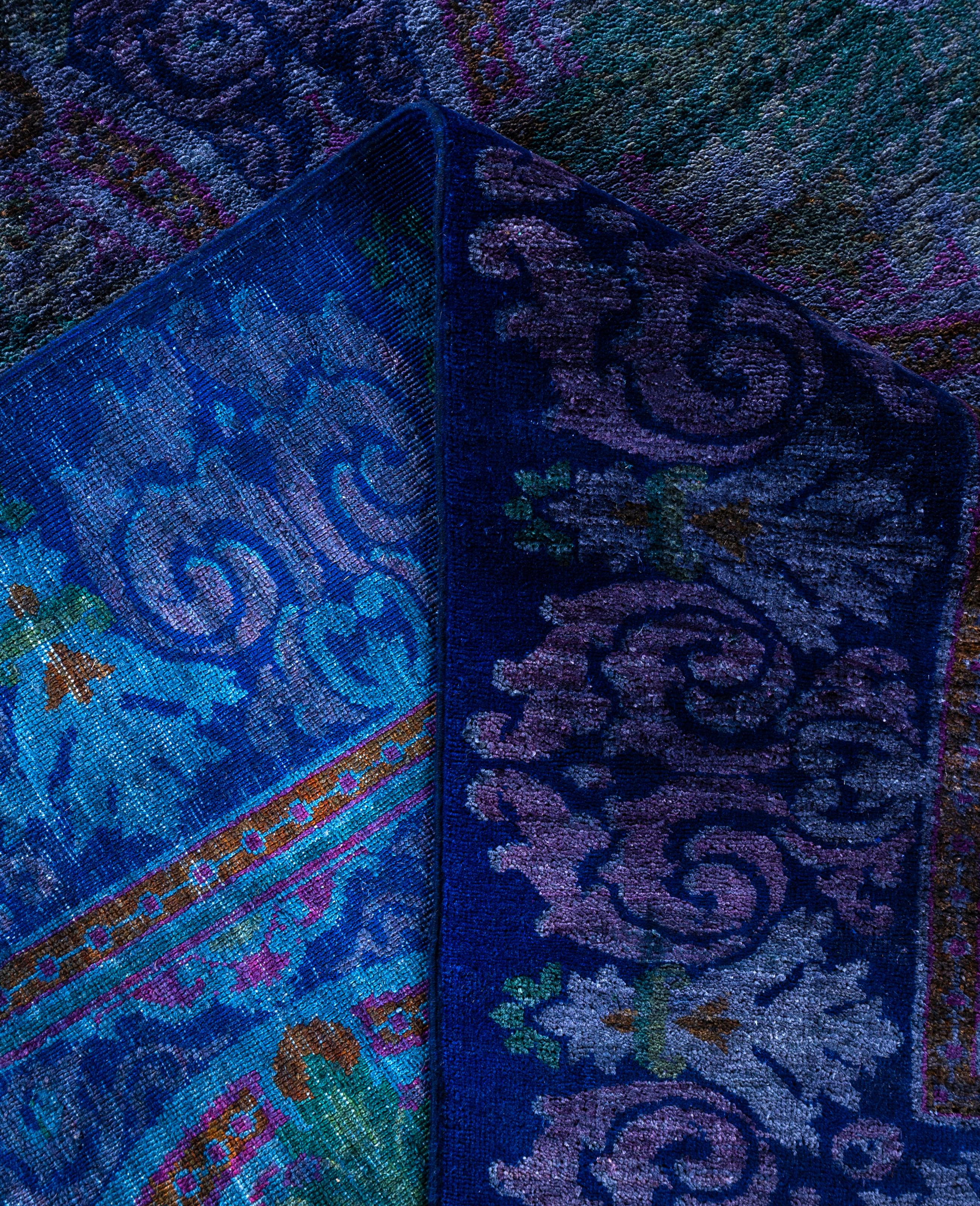 Alfombra de lana Overdyed Única en su género Azul marino 8' 2