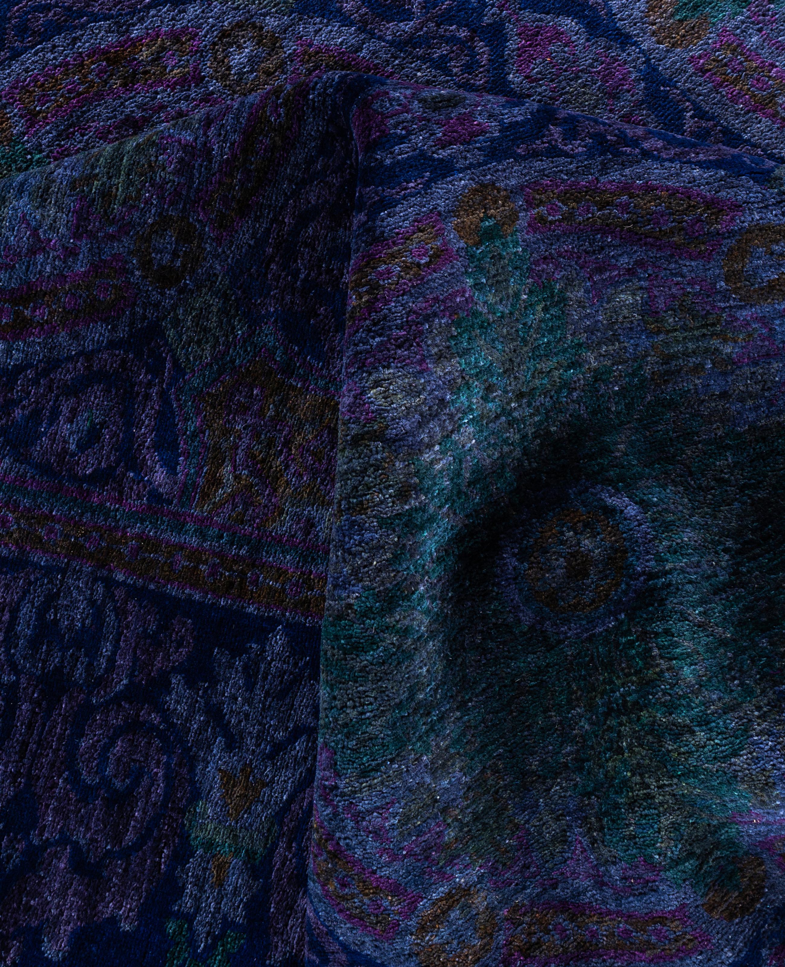 Alfombra de lana Overdyed Única en su género Azul marino 8' 2