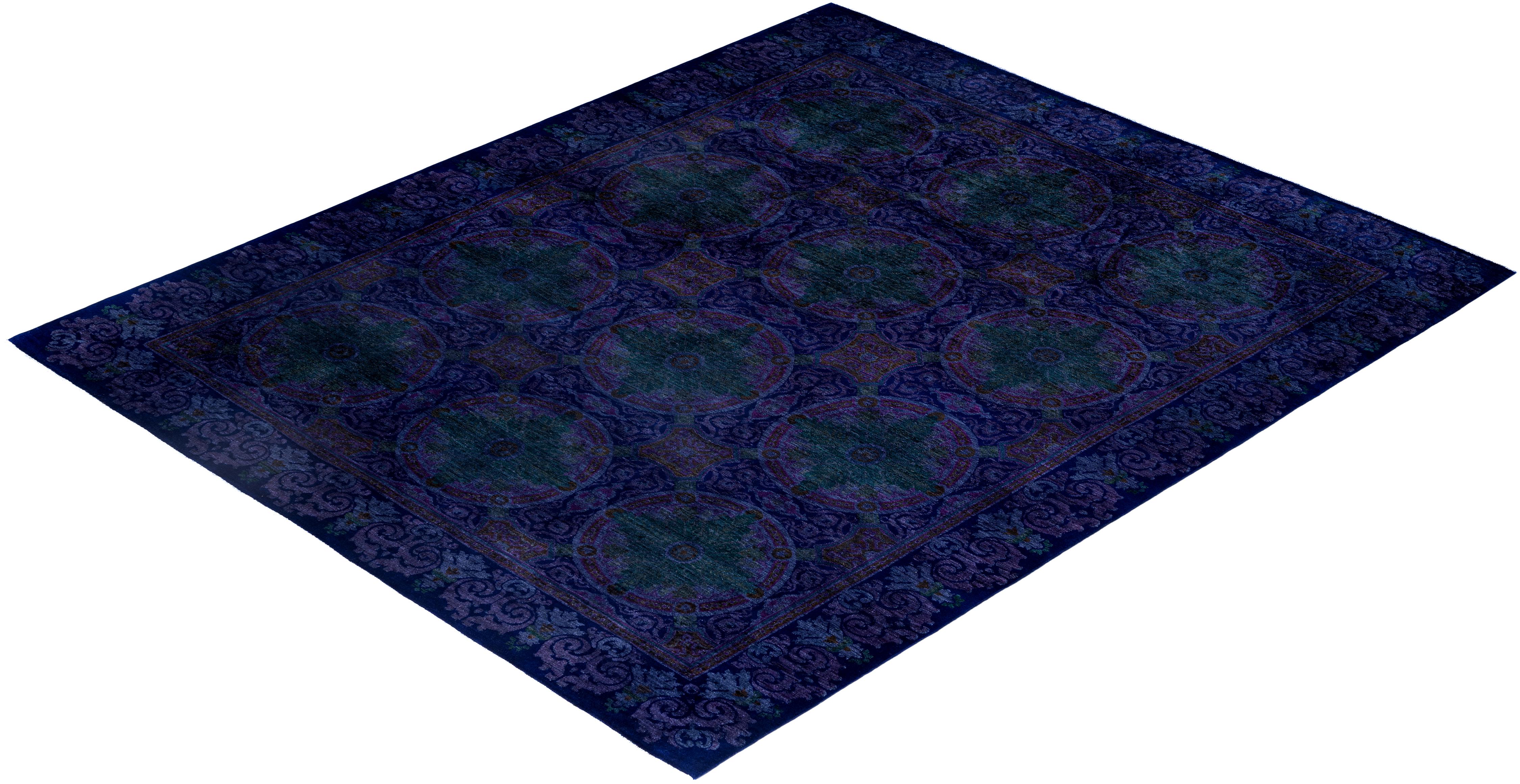 Alfombra de lana Overdyed Única en su género Azul marino 8' 2