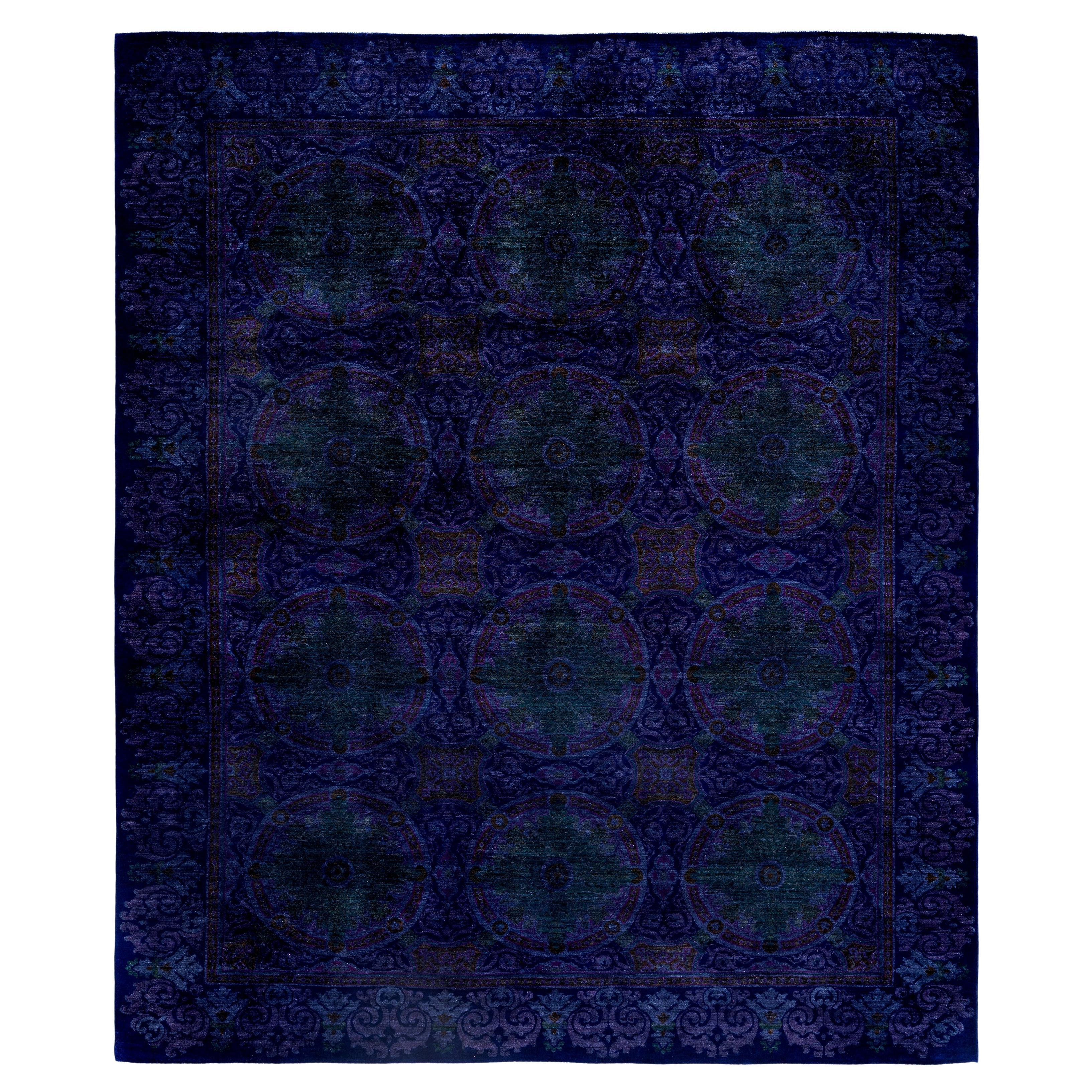 Alfombra de lana Overdyed Única en su género Azul marino 8' 2" x 9' 10"
