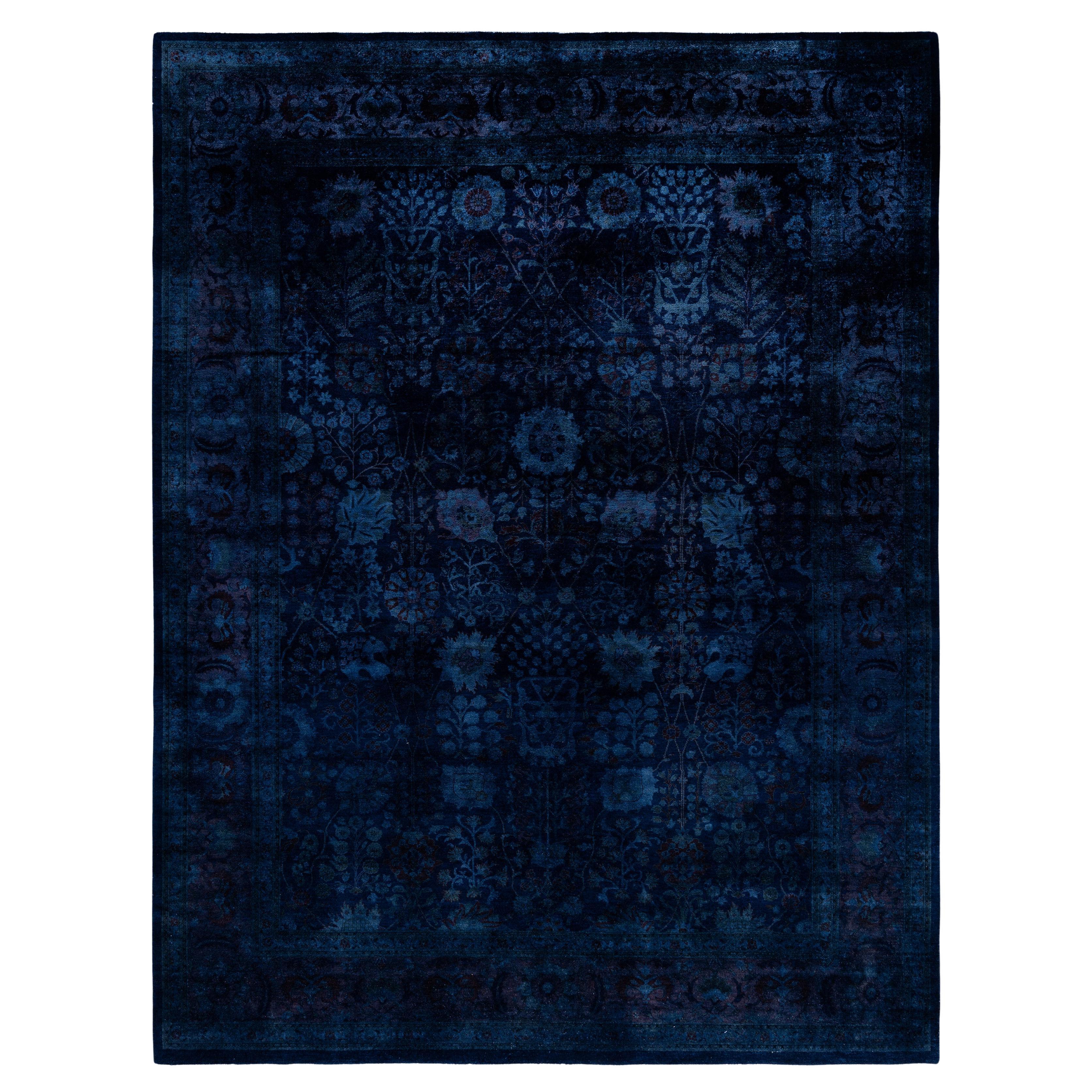 Overdyed Einzigartige Wolle Marine Bereich Teppich 9' 1" x 11' 9"