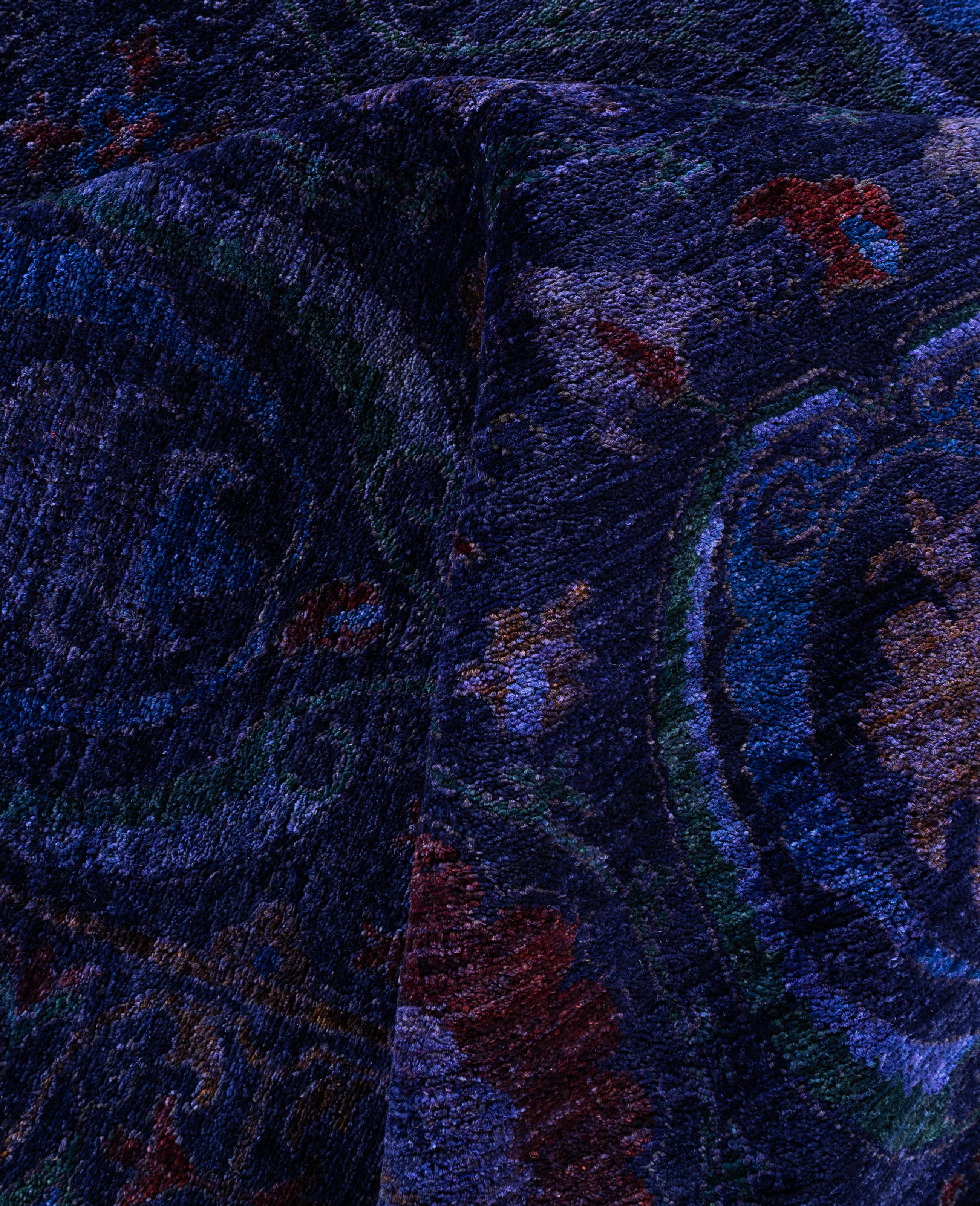 Pakistanais Tapis de zone Overdyed One-of-a-Kind en laine marine 9' 3