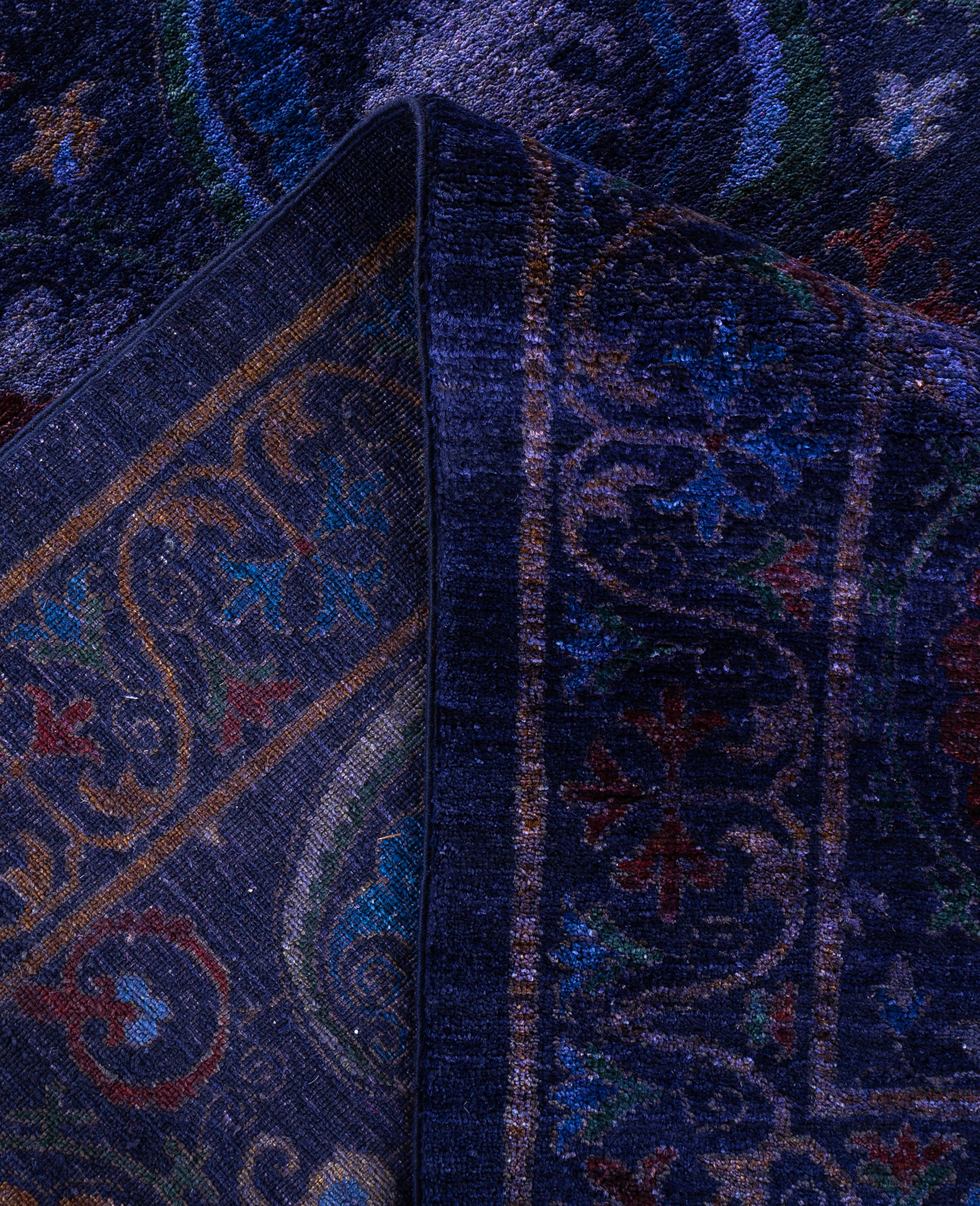 Noué à la main Tapis de zone Overdyed One-of-a-Kind en laine marine 9' 3