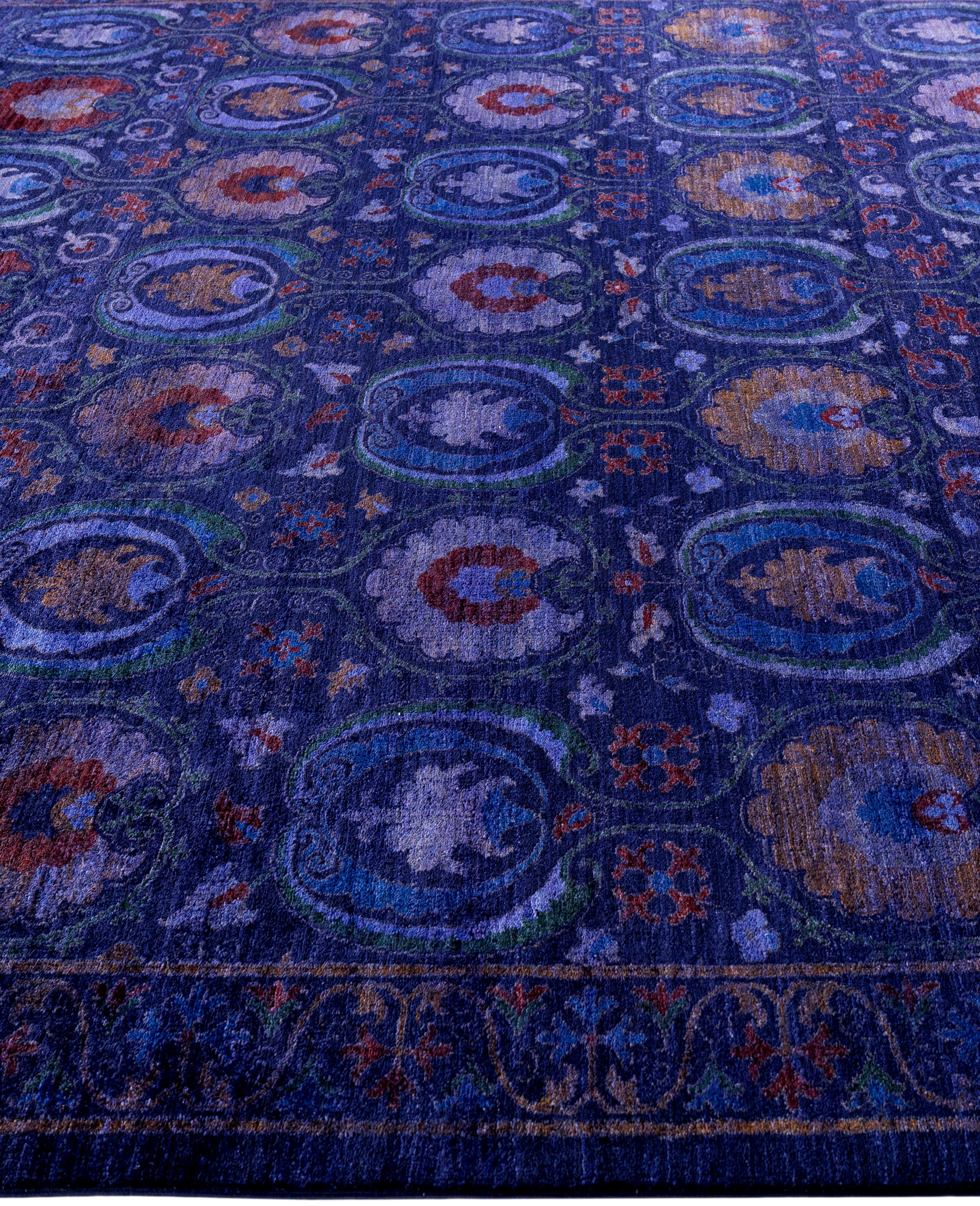 Laine Tapis de zone Overdyed One-of-a-Kind en laine marine 9' 3