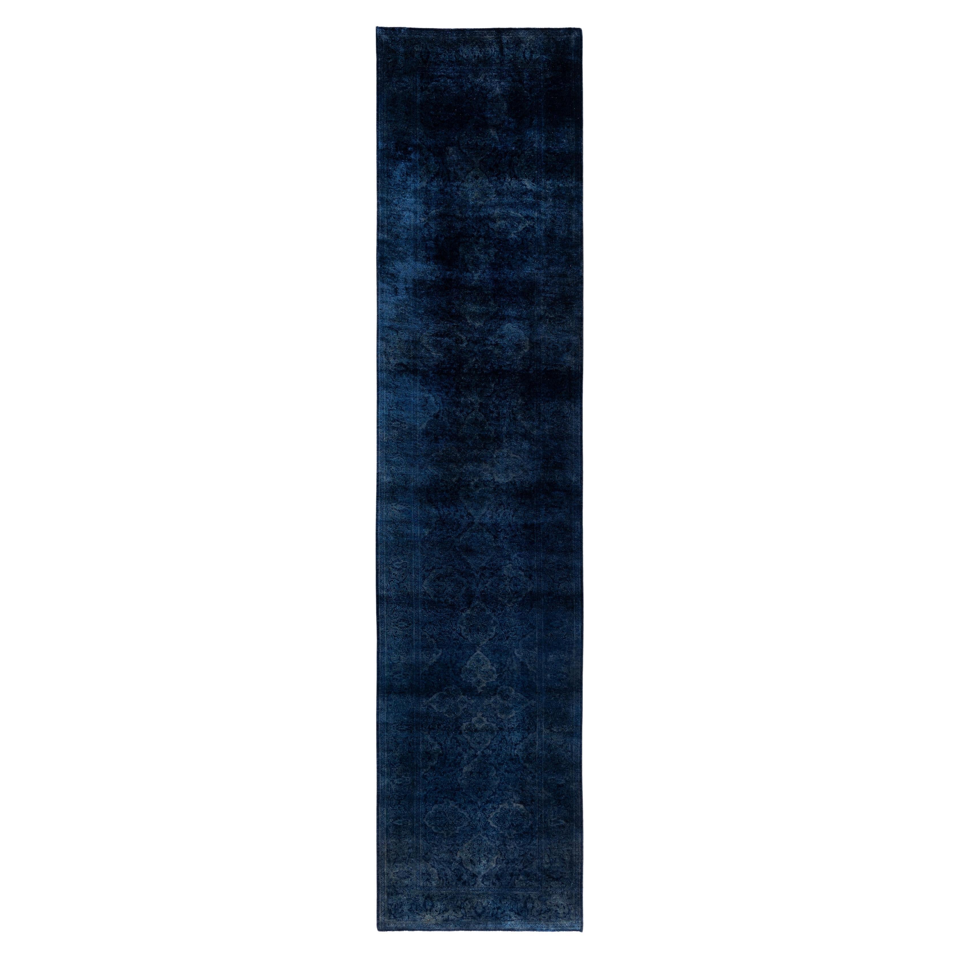 Runner Navy in lana unico sovratinto 2' 6" x 11' 4"