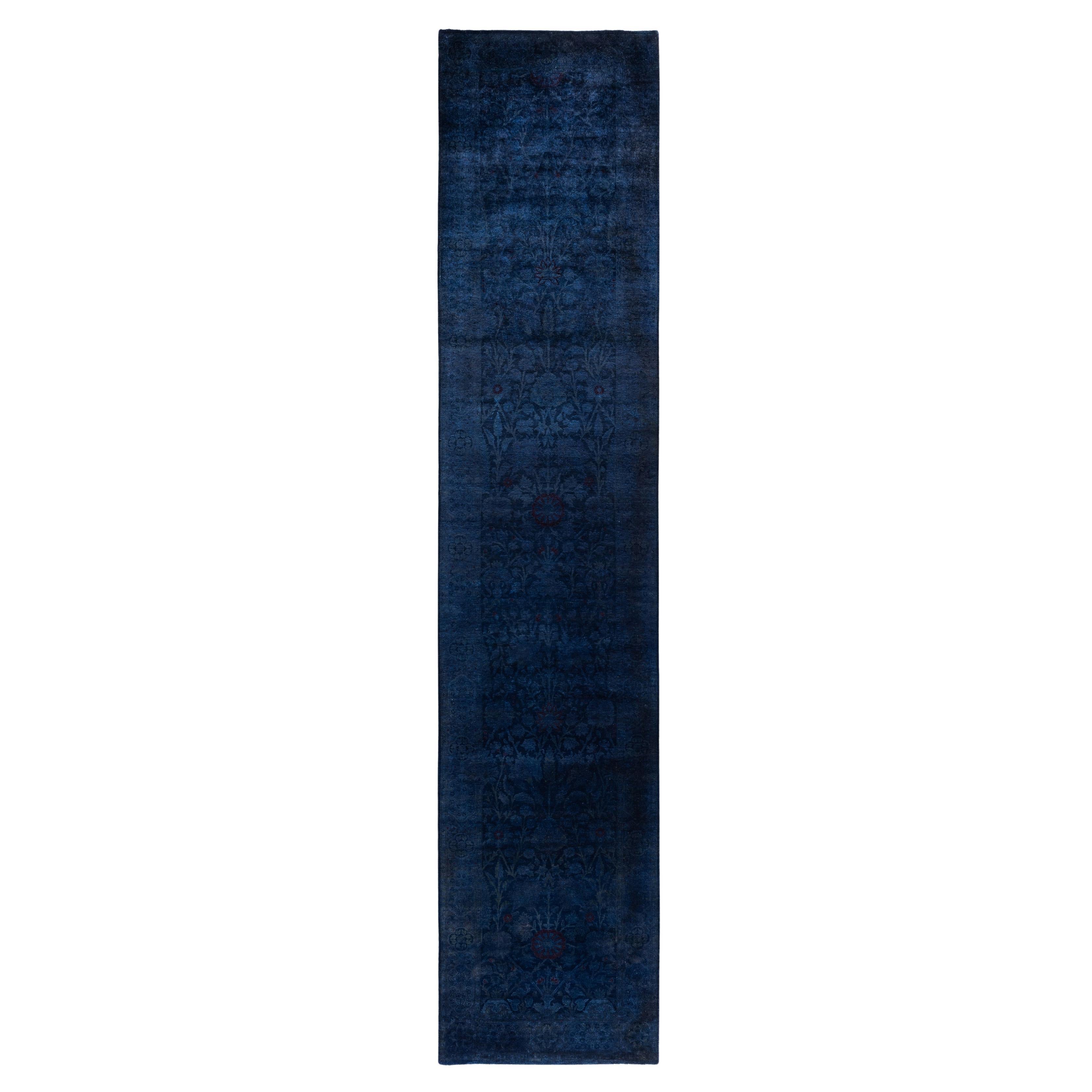 Runner Navy in lana unica sovratinta 2' 6" x 12' 3"