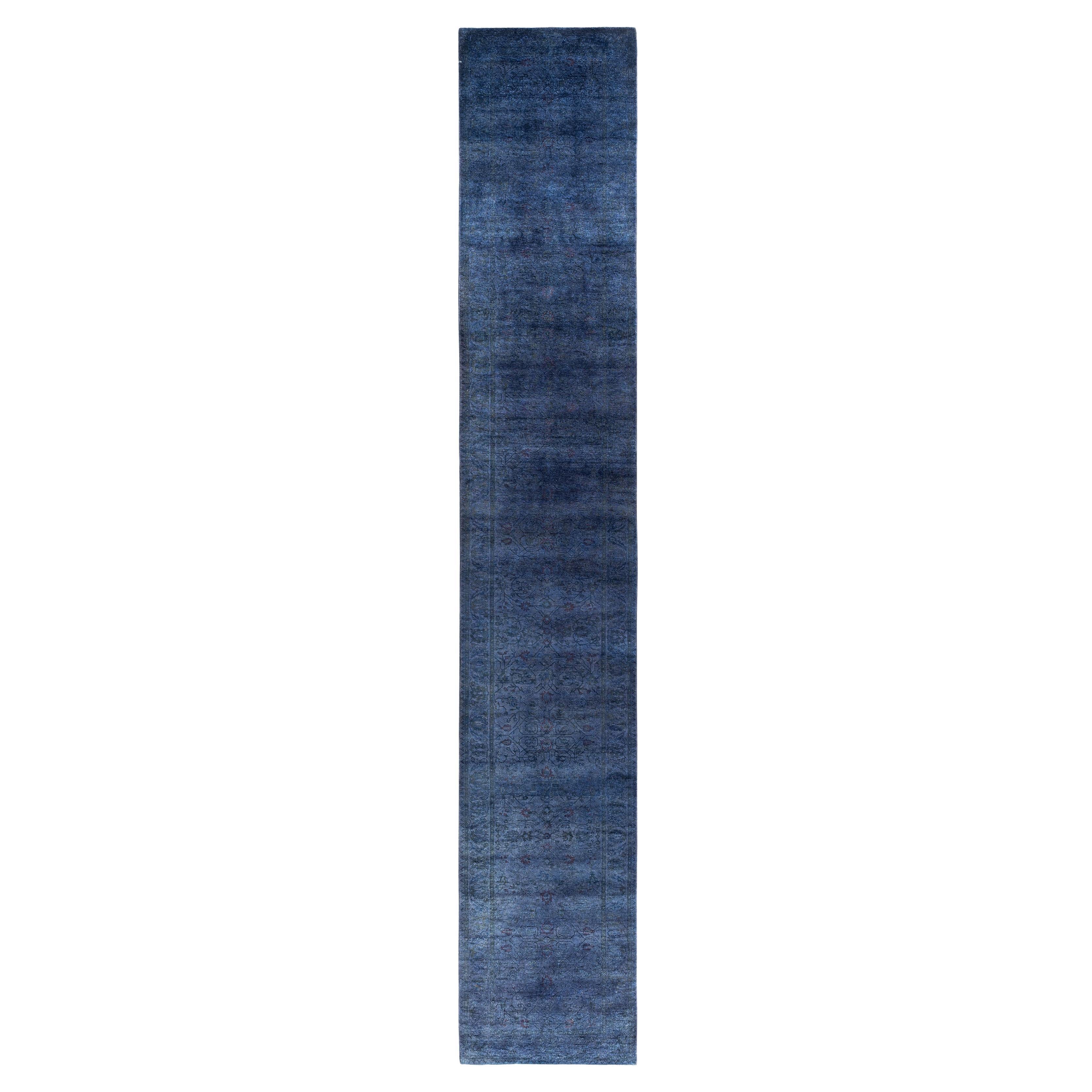 Runner Navy in lana unica sovratinto 2' 7" x 15' 10"